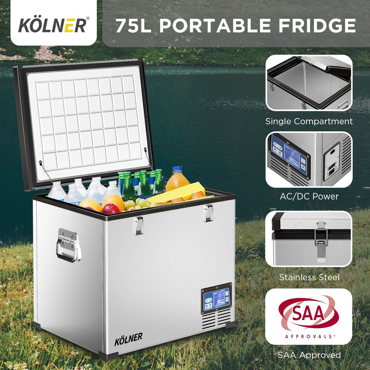 Kolner 75L Portable Fridge Chest Freezer with LCD Panel - 12V/24V DC & 110V AC RV, Car, Truck, Camping Refrigerator for Outdoor, Travel, Road Trips & Home Use