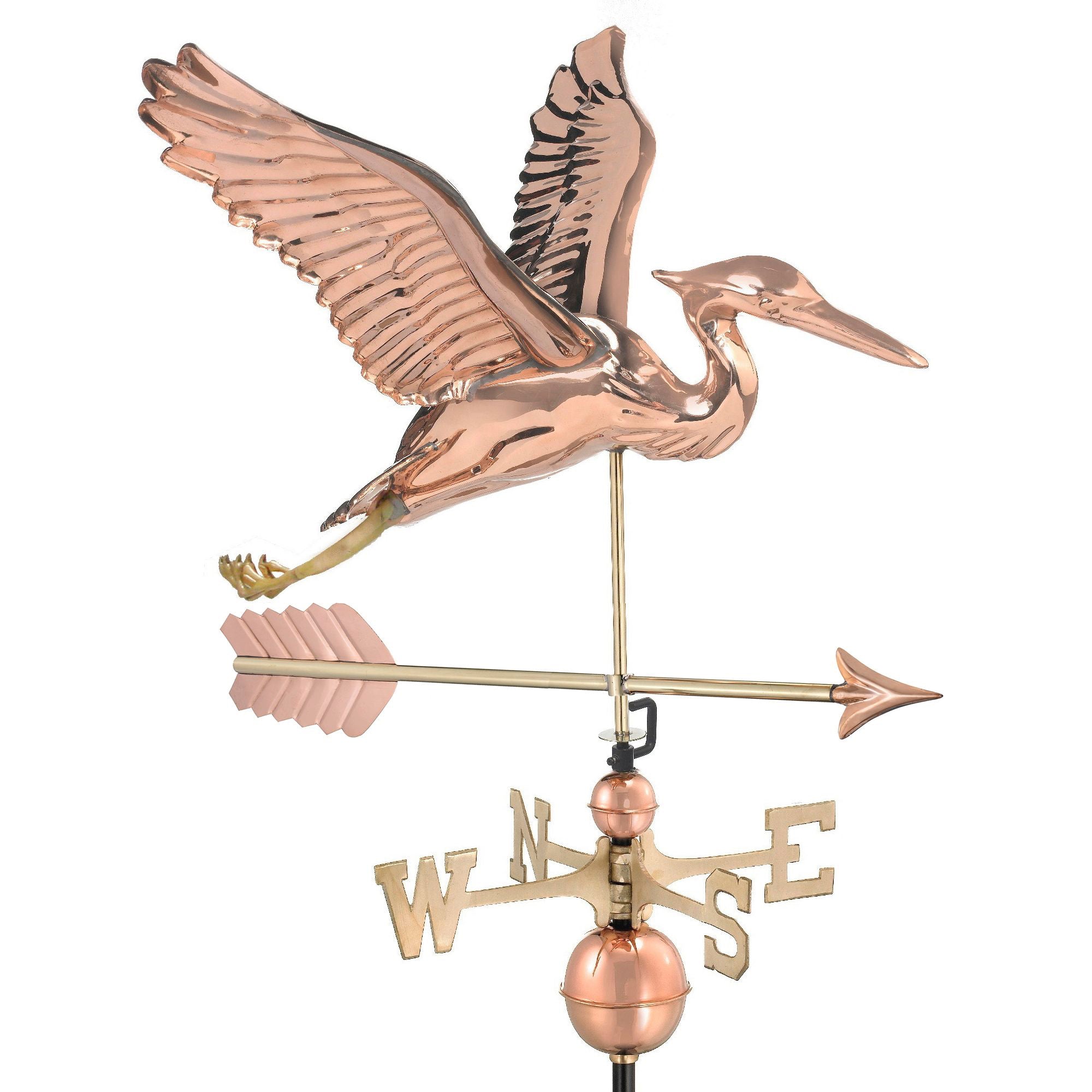 Blue Heron with Arrow Weathervane - Handcrafted Copper Garden Decor for Outdoor & Farmhouse Style (Perfect for Roof Tops, Barns, and Countryside Homes)