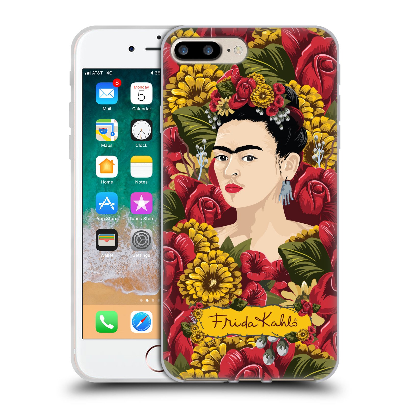 Frida Kahlo Portrait Floral Soft Gel Case for iPhone 7 Plus/8 Plus - Officially Licensed Phone Cover by Head Case Designs | Perfect Gift for Art Lovers & iPhone Users