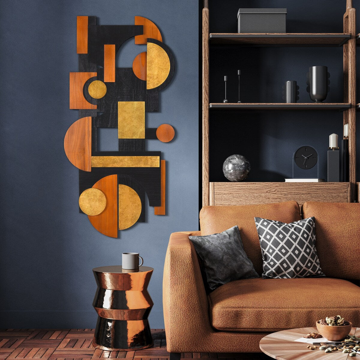 Handmade Dimensional Solid Wood Wall Art - Amber Embraces I & II - Unique Home Decor for Living Room, Bedroom & Office