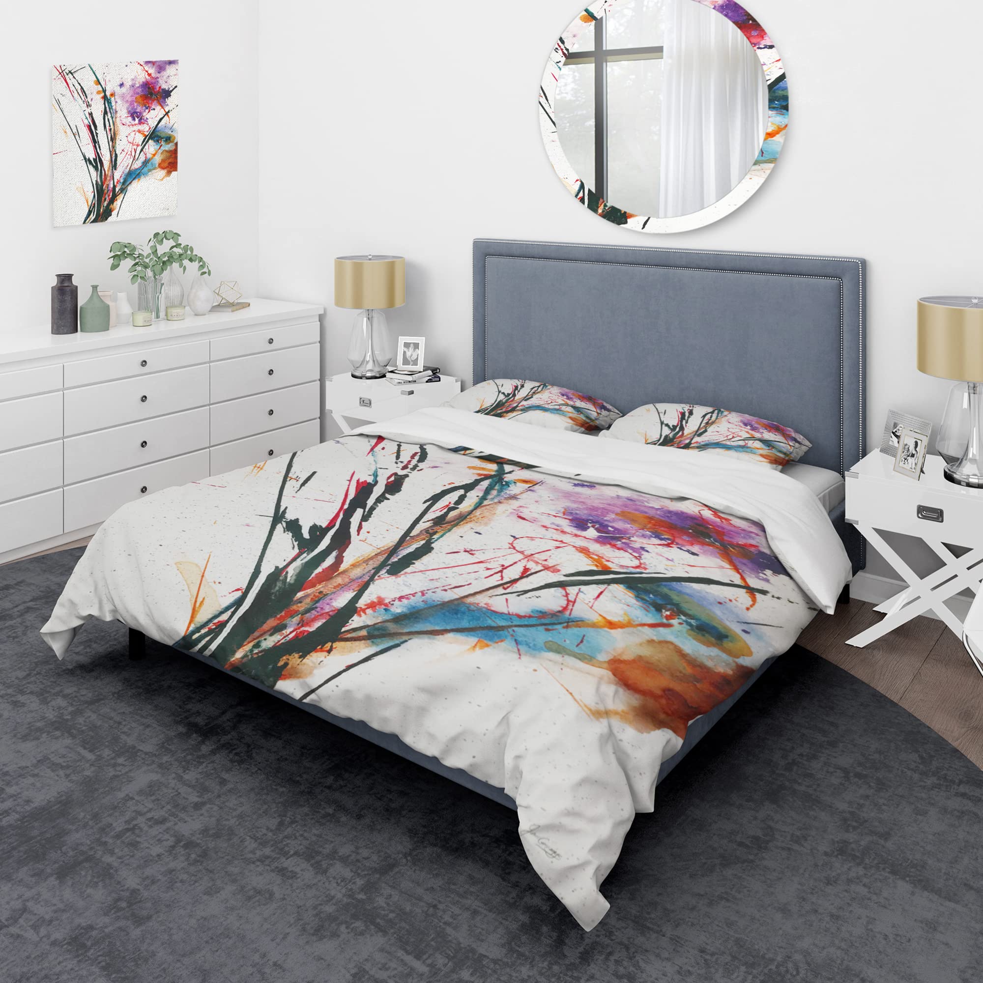 Abstract Floral Duvet Cover Set - Purple & Blue King Size for All Seasons