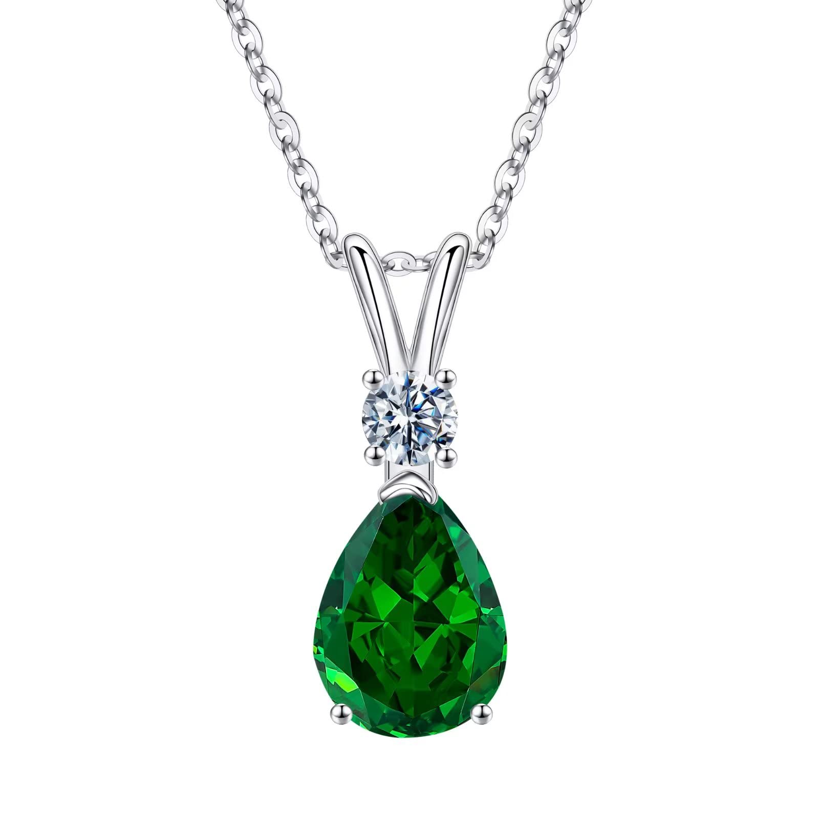 1.25 Ct Pear Birthstone Necklace for Women - 18K White Gold Plated S925 Sterling Silver with Genuine/Created Gemstone - Elegant Jewelry for Birthday Gifts, Anniversary & Special Occasions