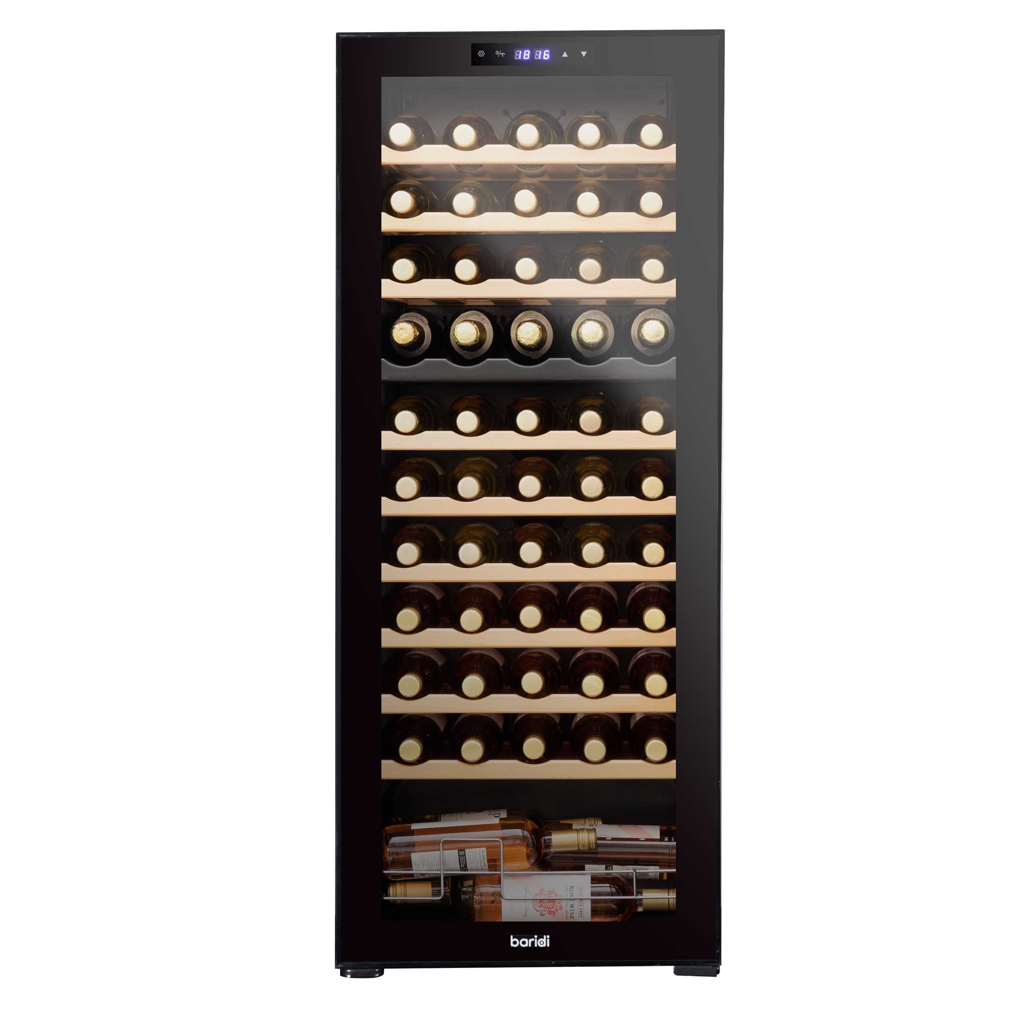 Baridi 55 Bottle Dual Zone Wine Cooler Refrigerator with Touch Controls, Wooden Shelves & LED Display - Perfect for Home Bars, Restaurants, and Wine Cellars
