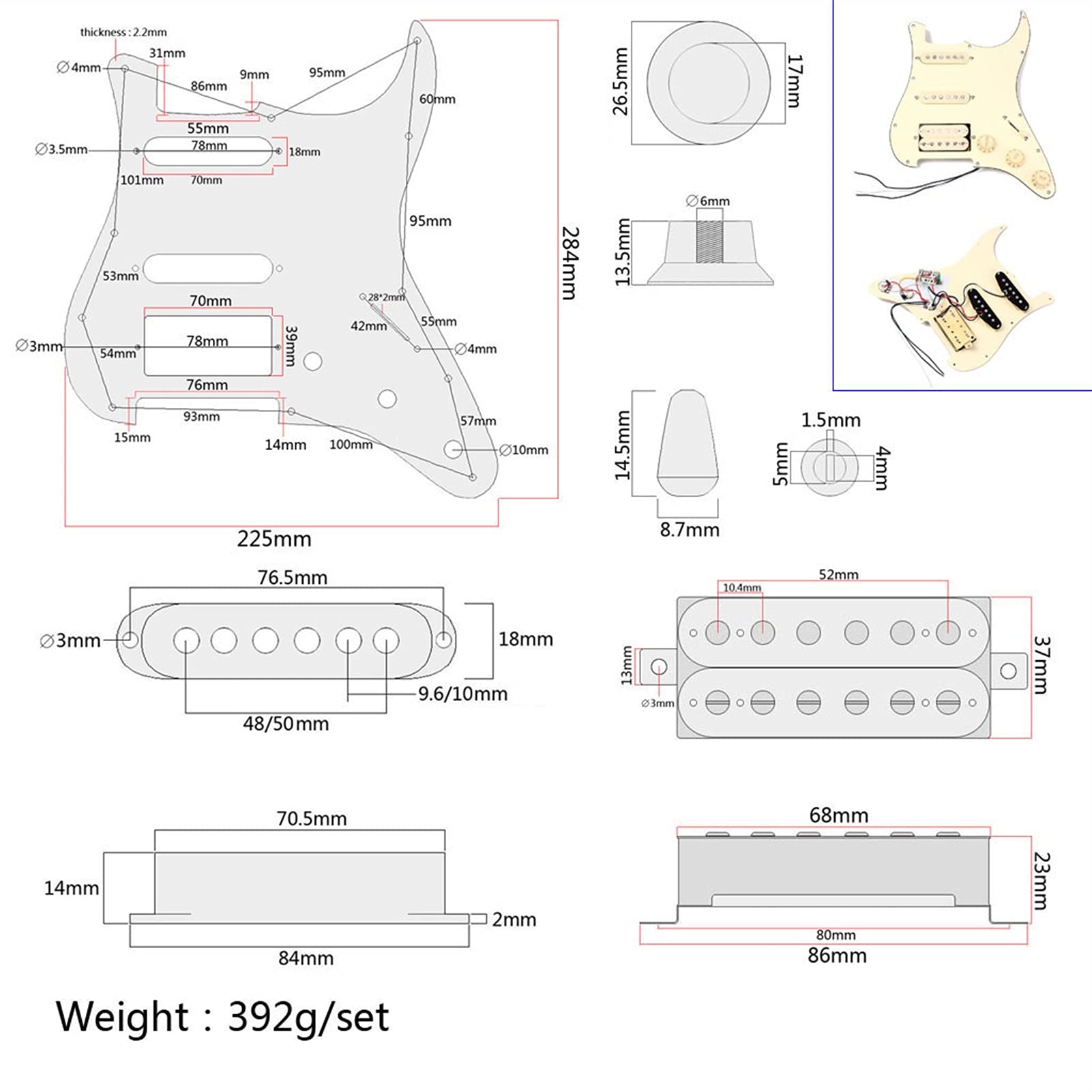 Pre-Wired 3-Ply Pickguard Scratchplate for Stratocaster SSH Guitar - Perfect for DIY Guitar Repair & Customization - Upgrade Your Electric Guitar Tone & Aesthetics
