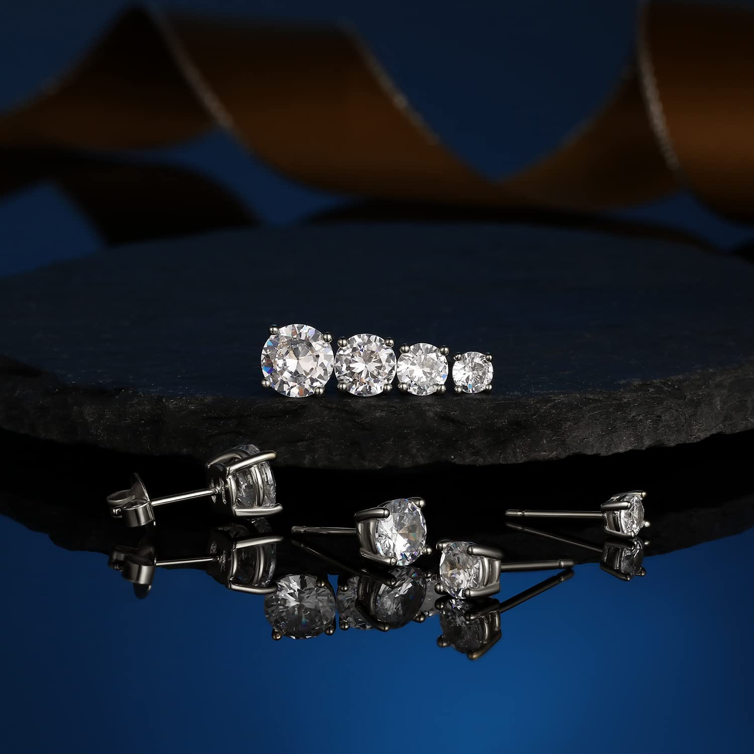 4 Pairs Real Gold Plated Round Stud Earrings Set - Hypoallergenic Cubic Zirconia Earrings for Women & Men | Perfect for Everyday Wear, Parties & Gifts
