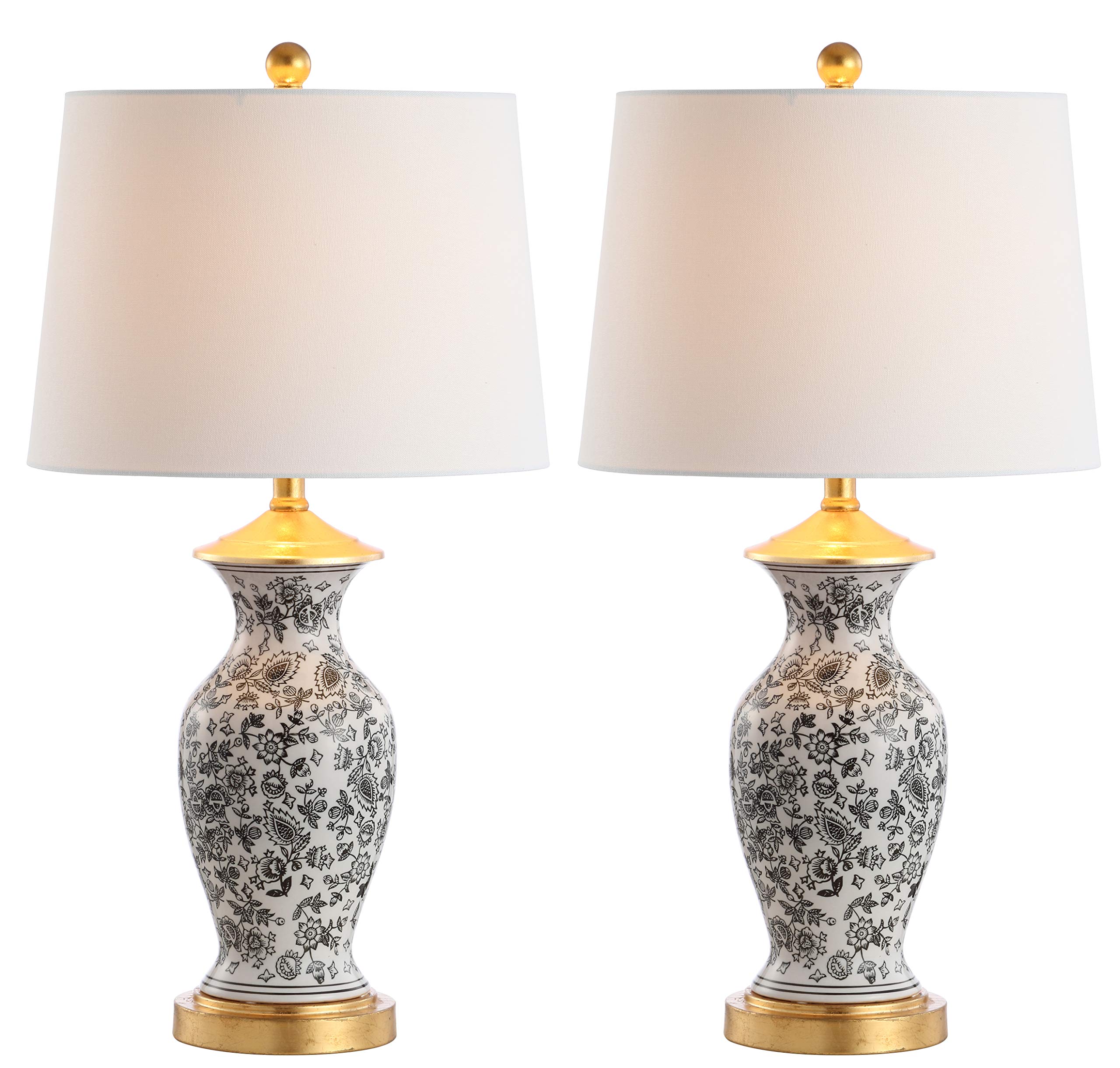SAFAVIEH Kaeden Floral Black and White 27-Inch Table Lamp Set of 2 with LED Bulbs - Modern Lighting for Bedroom, Living Room, Home Office & Nightstand - Perfect for Reading, Working & Ambient Lighting