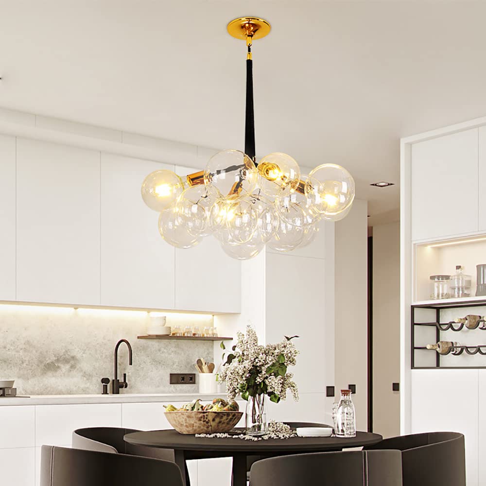 Modern Glass Globe Chandelier - Bubble Ball Pendant Light Fixture with 4 Lights for Bedroom, Living Room, Dining Room & Entrance | Elegant Ceiling Lighting for Home Decor & Interior Design