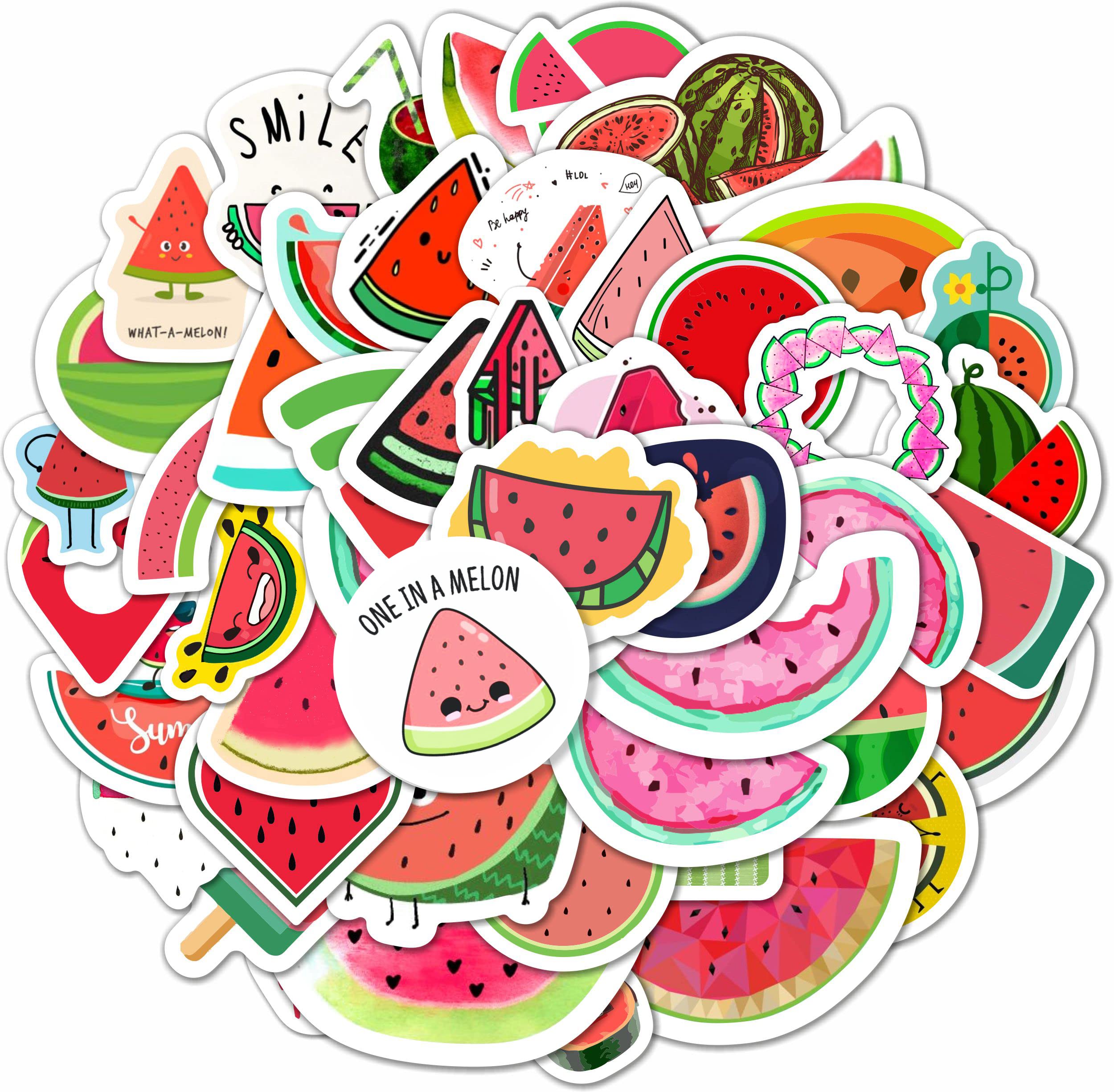 BulbaCraft 100Pcs Watermelon Stickers - Cute Melon Vinyl Decals for Scrapbooking, DIY Crafts, Laptop & Water Bottle Decoration - Perfect for Party Favors, Goodie Bags, Gifts & Summer Themed Decorations