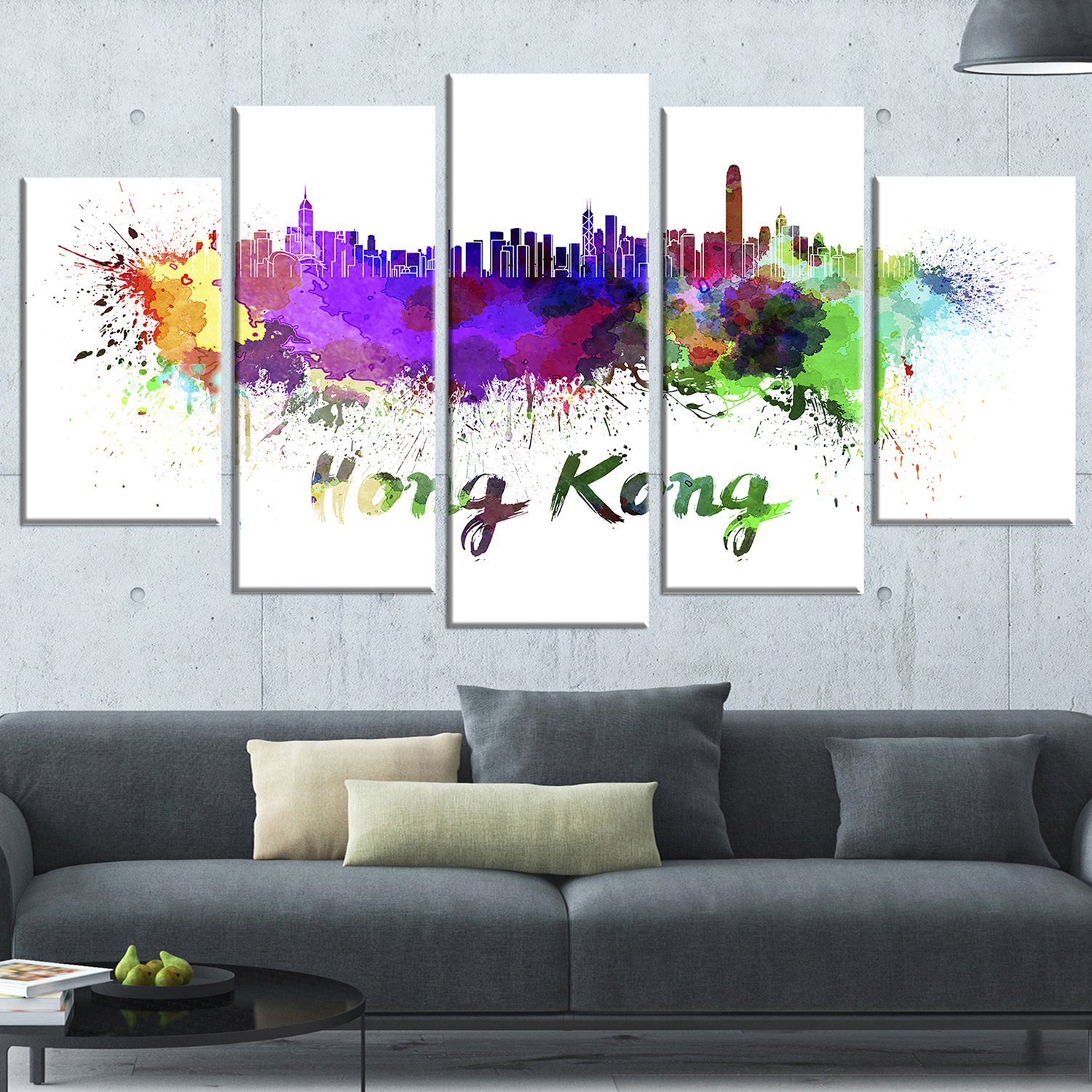 Designart Hong Kong Skyline Cityscape Metal Wall Art - Modern Diamond Shaped Panel Decor - 60x32.5 Inches - Perfect for Living Room, Office & Bedroom