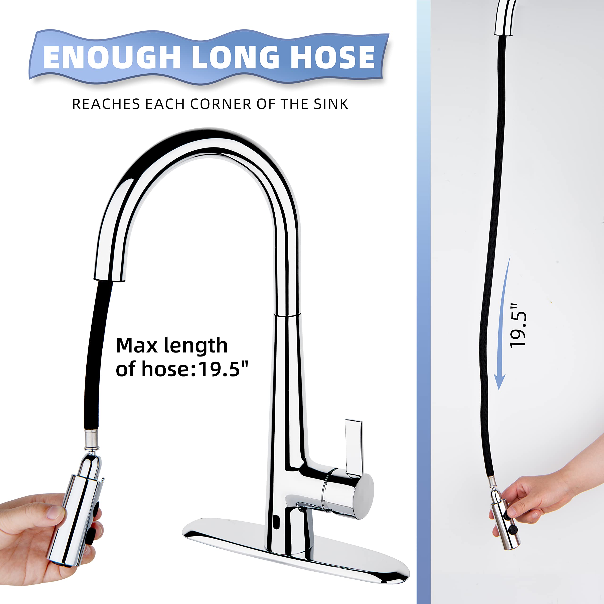 Touchless Kitchen Faucet with Motion Sensor - Chrome Pull Down Sprayer for Hands-Free Cooking
