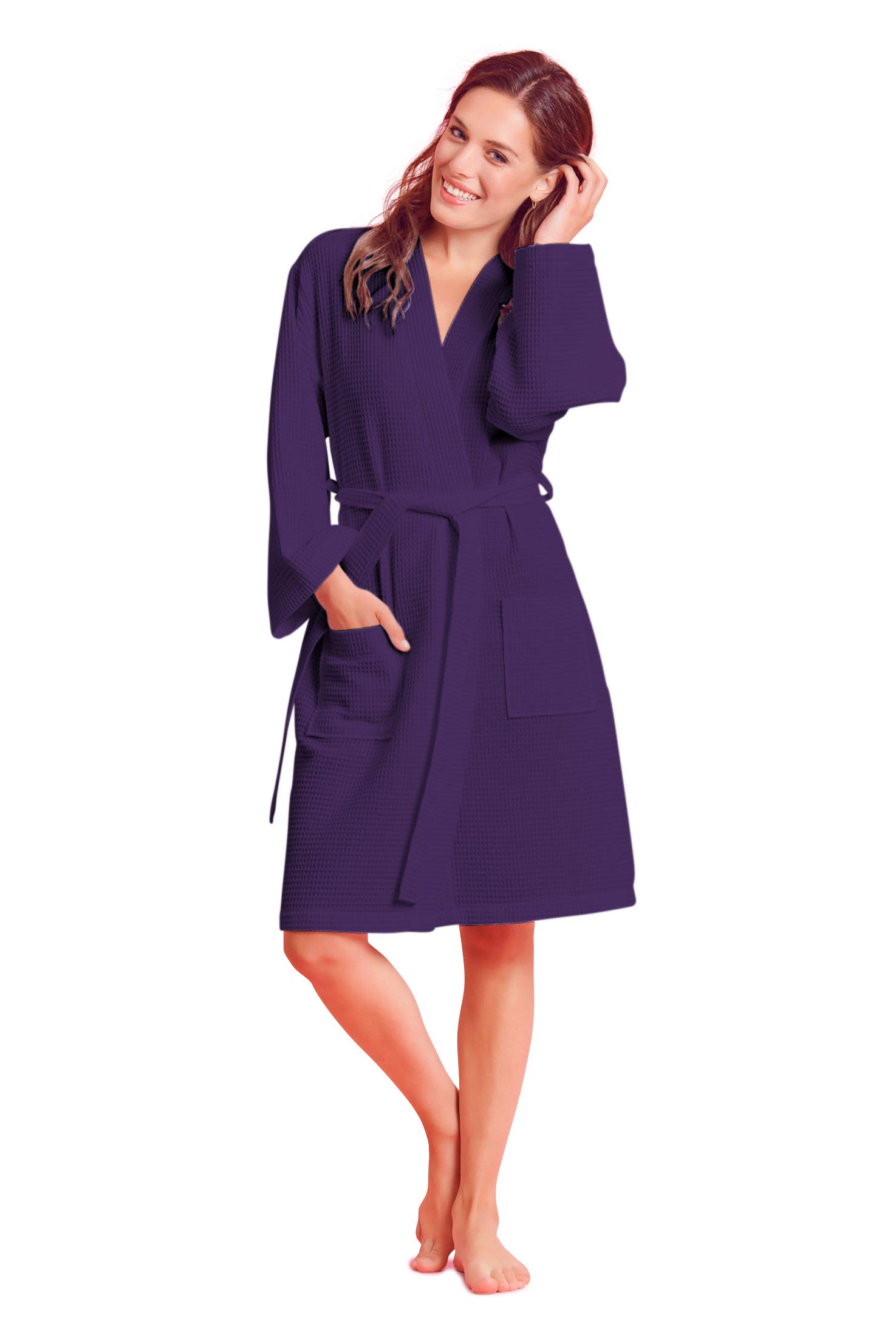 Soft Touch Linen Personalized Waffle Robe with Custom Embroidery - Women's Lightweight Cotton Polyester Blend Bathrobe for Spa, Home Relaxation & Gift Giving
