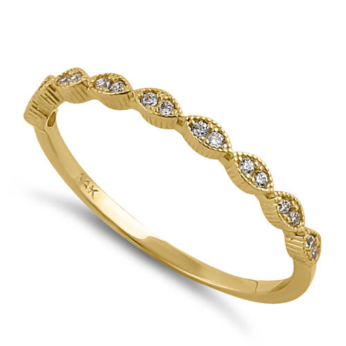 14K Solid Yellow Gold Thin Half Eternity CZ Ring for Women - Cubic Zirconia Wedding Band, Anniversary Gift, Bridal Jewelry for Everyday Wear & Special Occasions