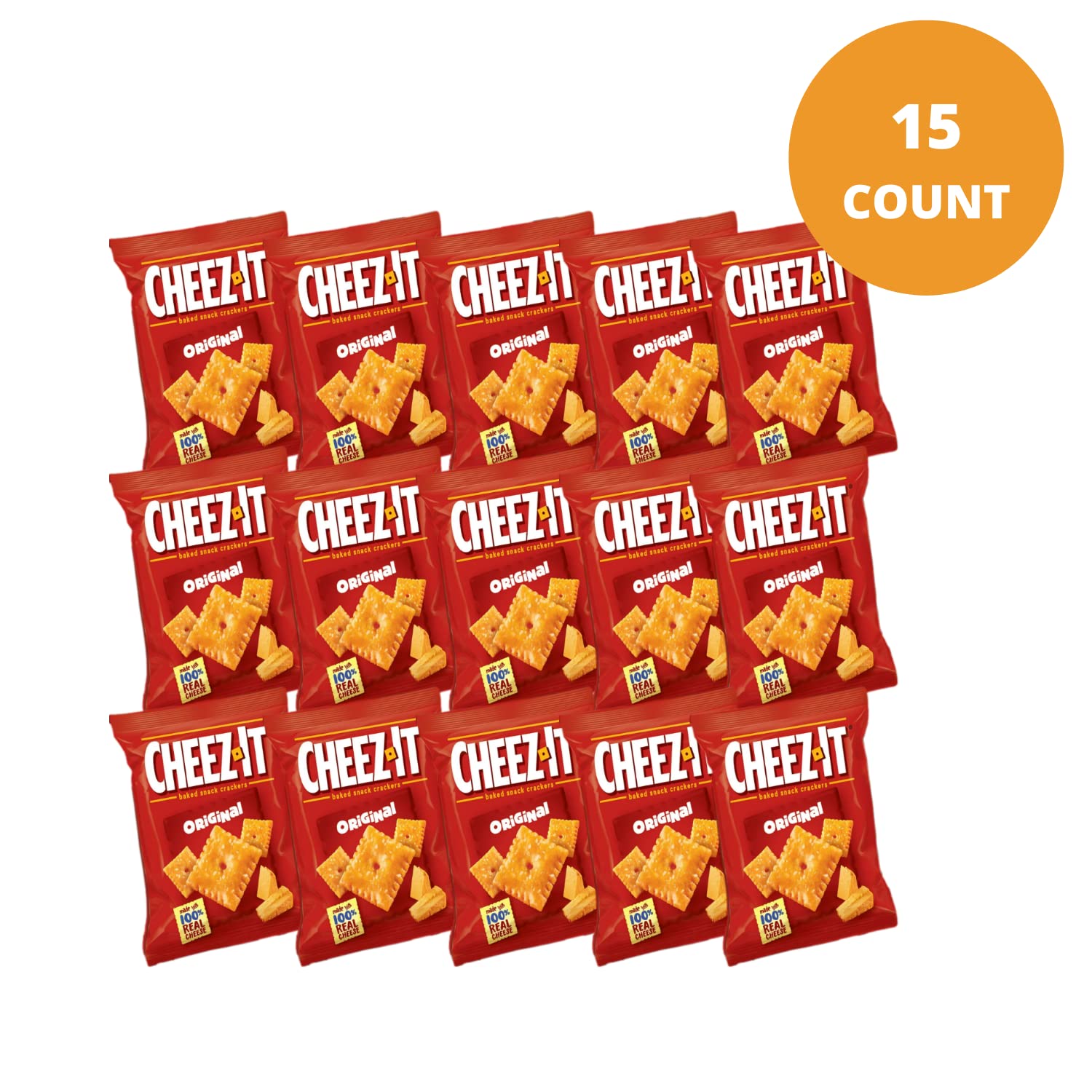 Original Cheese Crackers - Baked Snack Crackers for Office & Kids - 1.5 oz (15 Count) - Perfect for Lunchboxes, After-School Snacks & Workplace Breaks