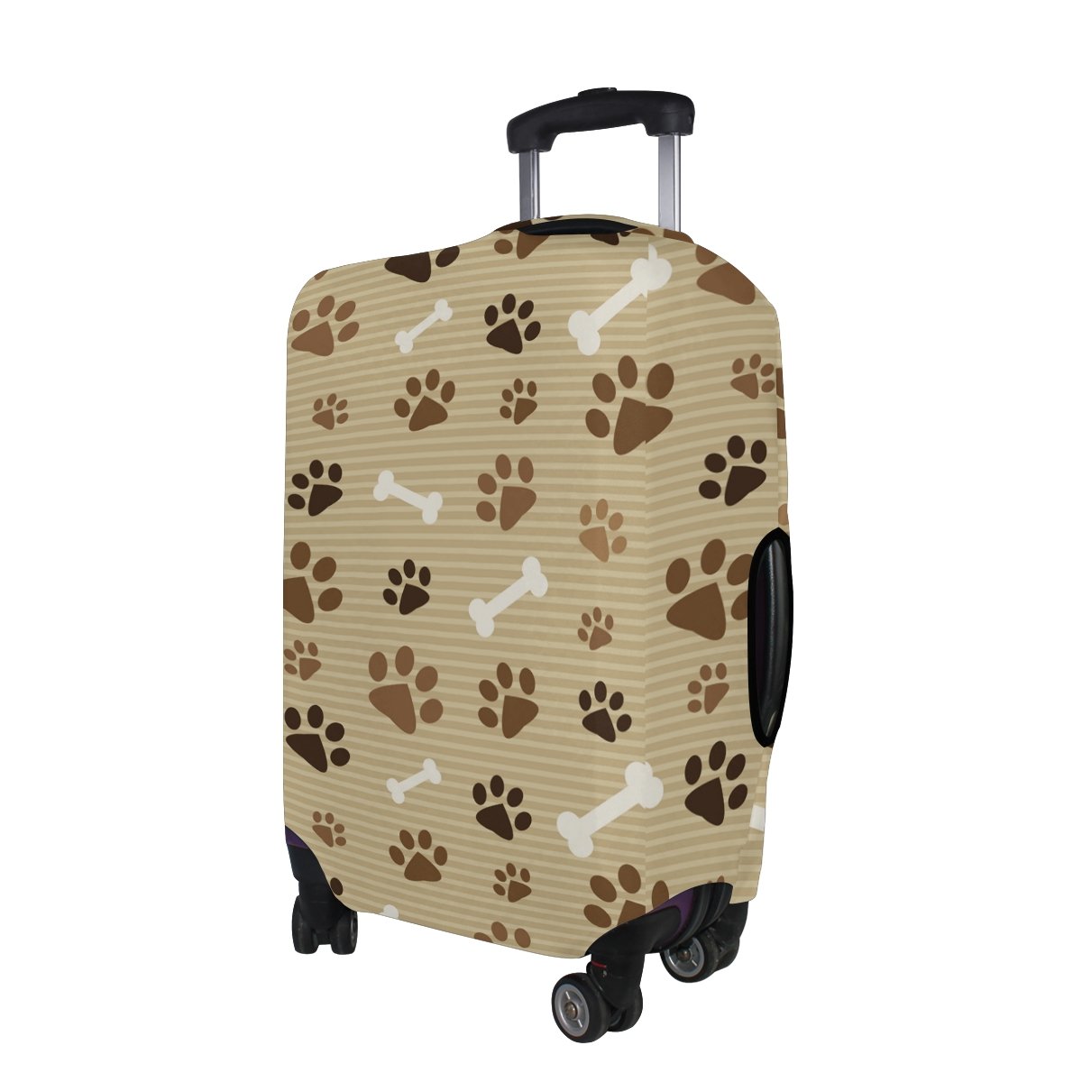 U LIFE Brown Striped Dog Paw Prints Luggage Cover - Waterproof Suitcase Protector for Travel | Perfect for Airplane, Train & Car Trips with Pets