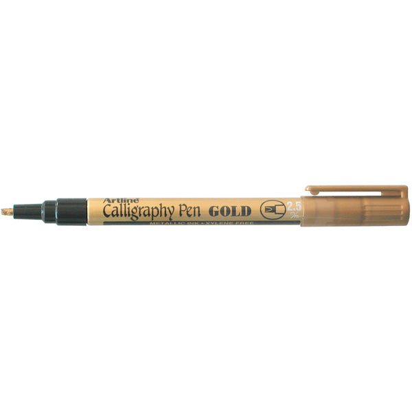 Artline 993 Calligraphy Metallic Marker Set - 2.5mm Fine Tip Gold Pens (12 Pack) for Wedding Invitations, Scrapbooking & DIY Crafts