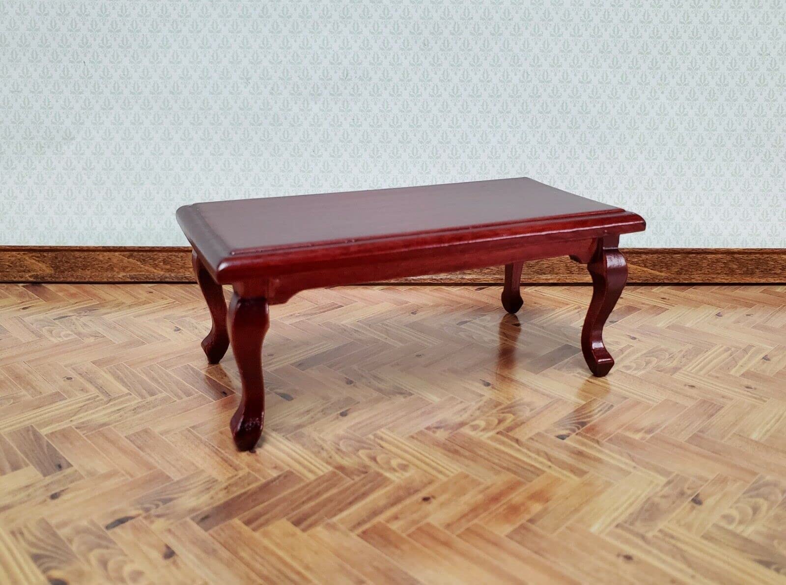 1:12 Scale Dollhouse Miniature Coffee Table - Large Mahogany Finish Vintage Furniture for Dollhouse Accessories | Perfect for Dollhouse Decor, Miniature Displays & Collectors