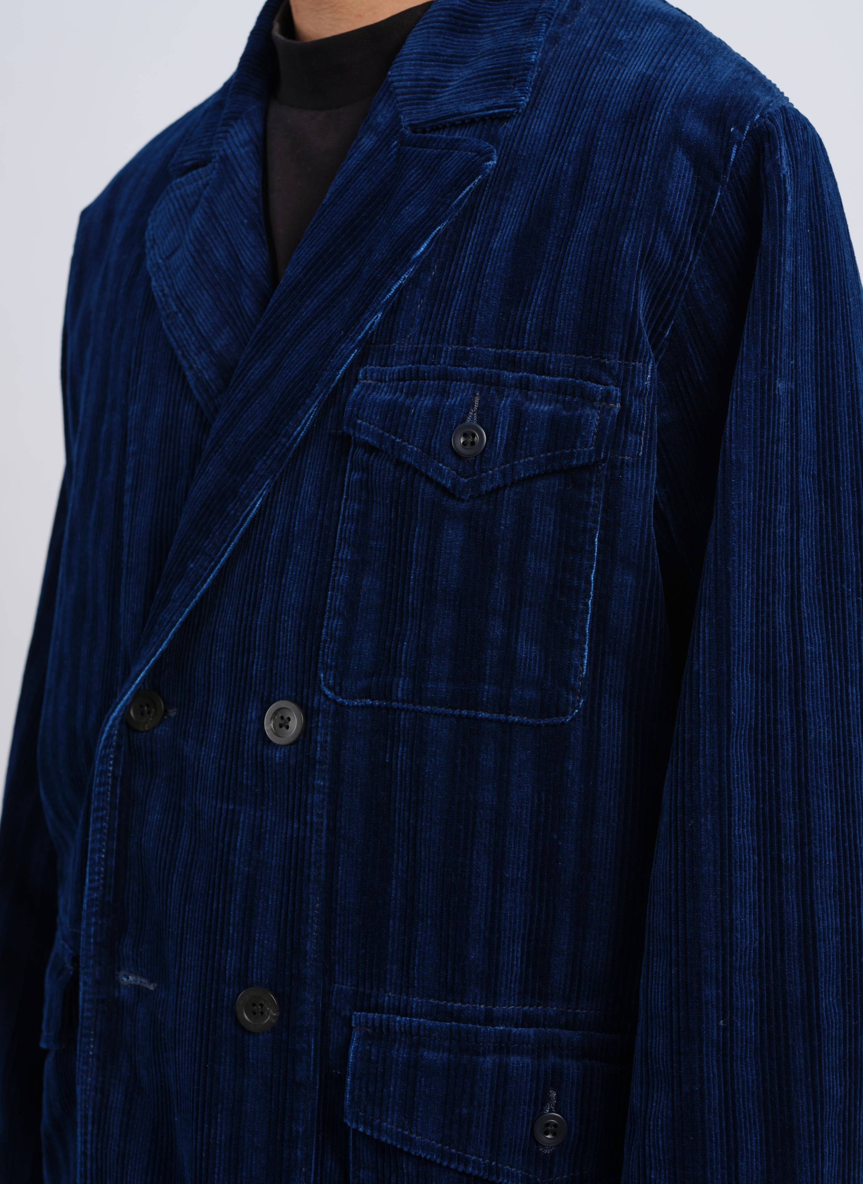 Stylish Indigo Cotton Corduroy Double-Breasted Soft Blazer for Women | Comfortable & Elegant Office Wear | Perfect for Business Meetings, Work Attire & Formal Events