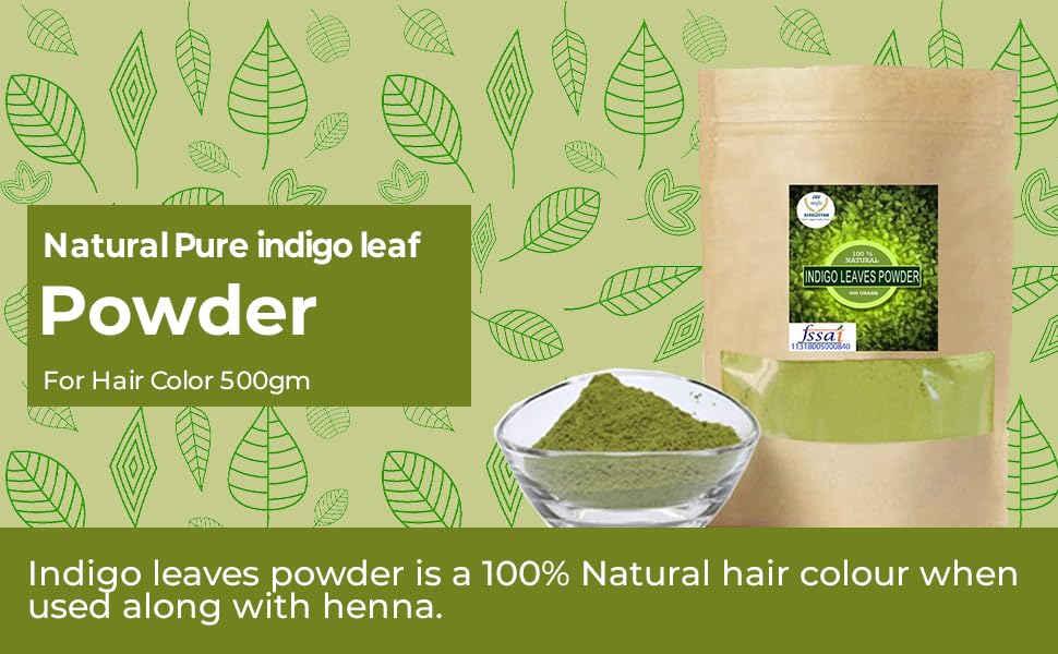 RAINTECH 100% Pure Natural Indigo Leaf Powder (Indigofera Tinctoria) – 500g Chemical-Free Hair Dye for Black to Dark Brown Shades | Safe Herbal Hair Coloring for Men & Women | DIY Natural Hair Care at Home