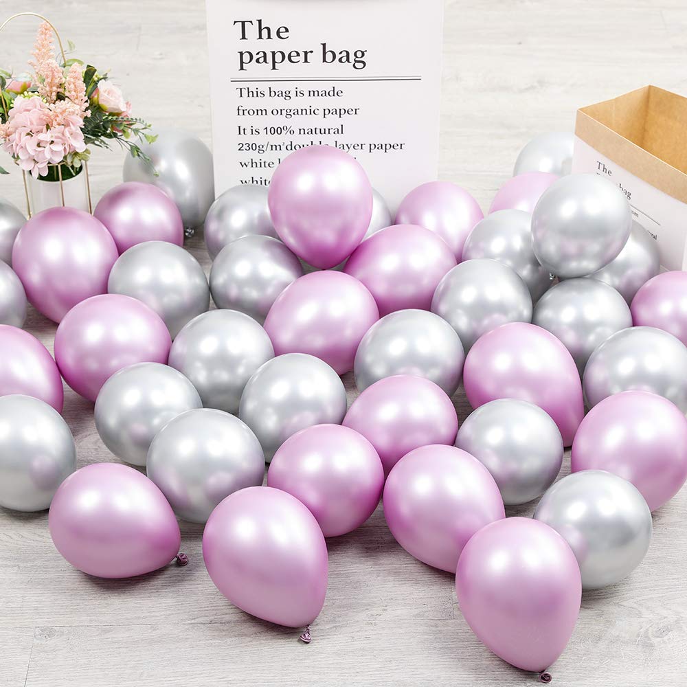 100-Pack 5-Inch Metallic Silver & Pink Chrome Latex Balloons for Birthday, Wedding, Engagement, Anniversary - Party Decorations for Christmas, Festival, Picnic & Family Gatherings (Durable & Shiny)