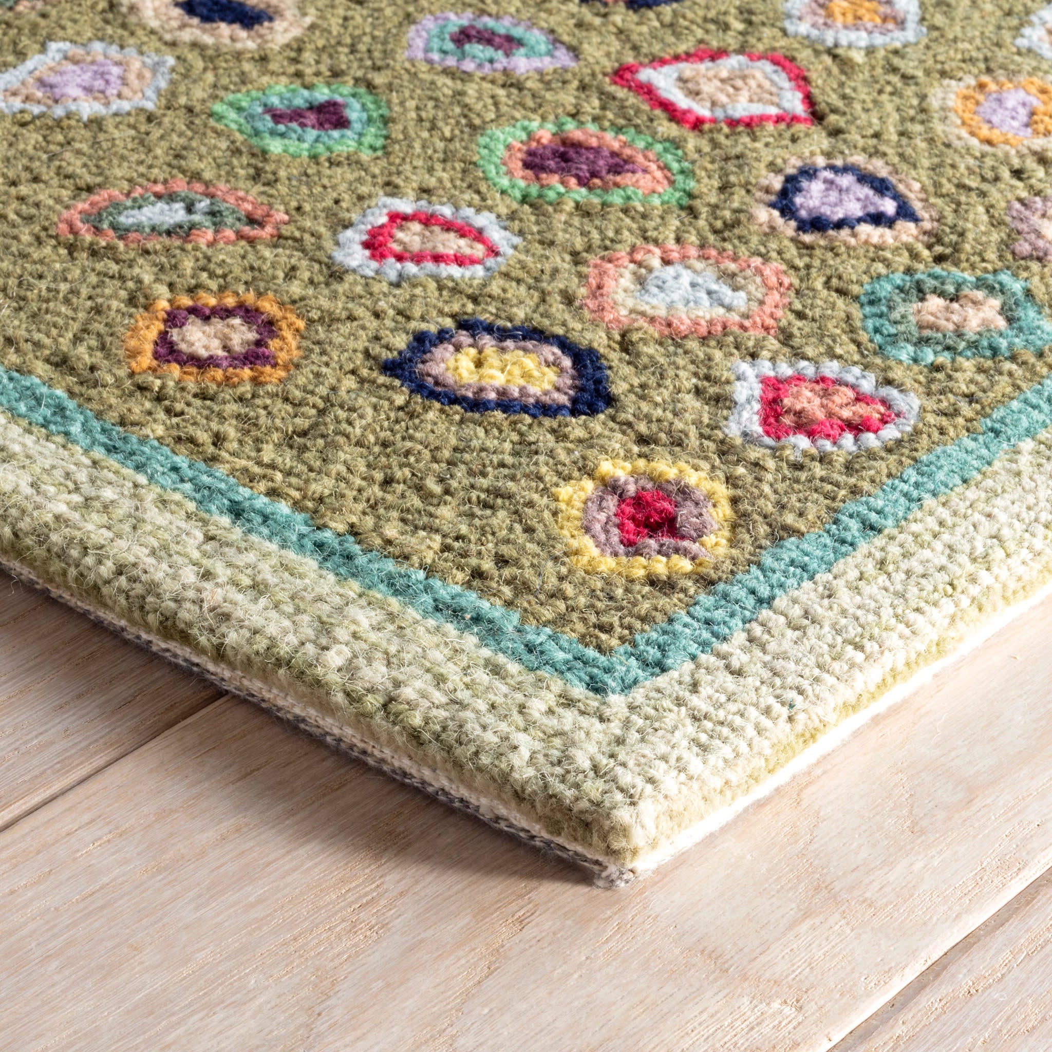 Premium Cat's Paw Hand-Hooked Wool Rug in Sage Green - Soft & Durable for Living Room, Bedroom, or Nursery Decor