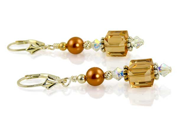 Topaz Crystal Cube Beaded Earrings - Elegant Dangle Jewelry for Women | Perfect for Parties, Weddings & Special Occasions