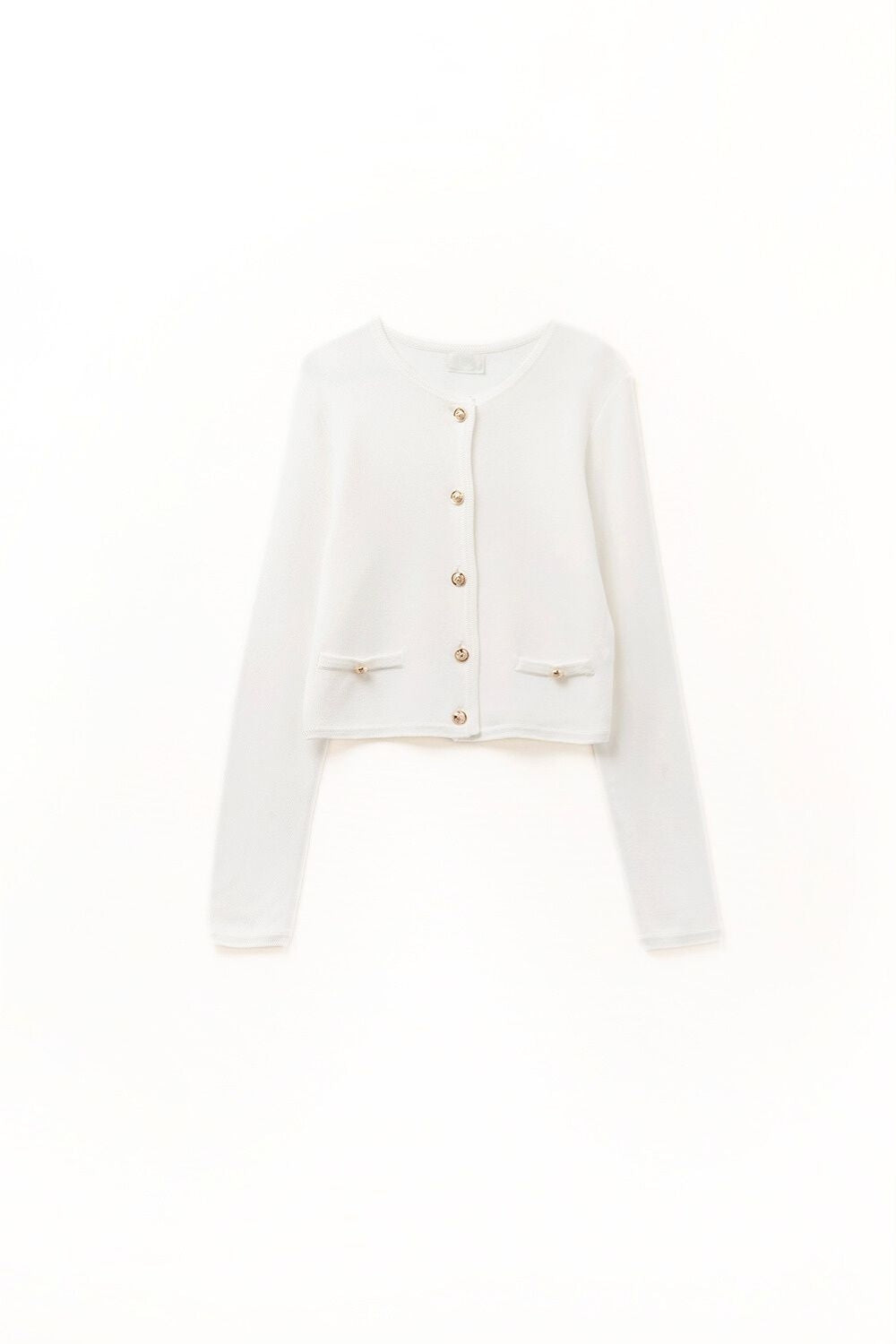 White Button Cardigan with Gold Buttons - Perfect for Casual Outfits, Office Wear & Cozy Evenings