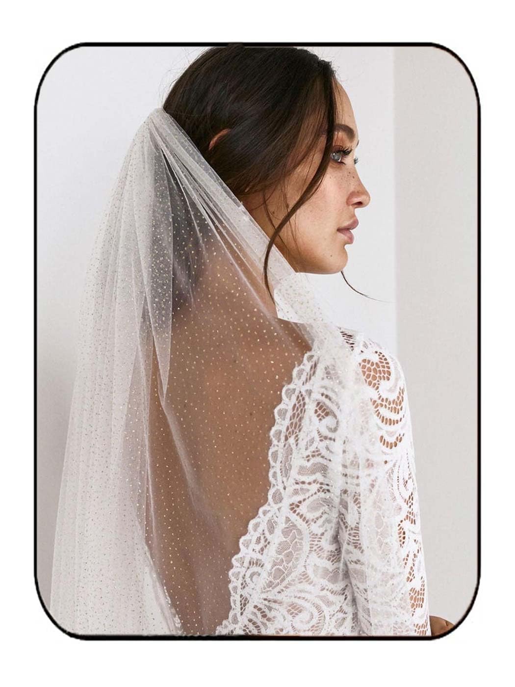 Unsutuo 1 Tier Glitter Wedding Veil - Sparkling Bridal Veil for Women & Girls - White Elbow Length Bachelorette Party Veil - Perfect for Bridal Showers, Weddings & Photo Shoots
