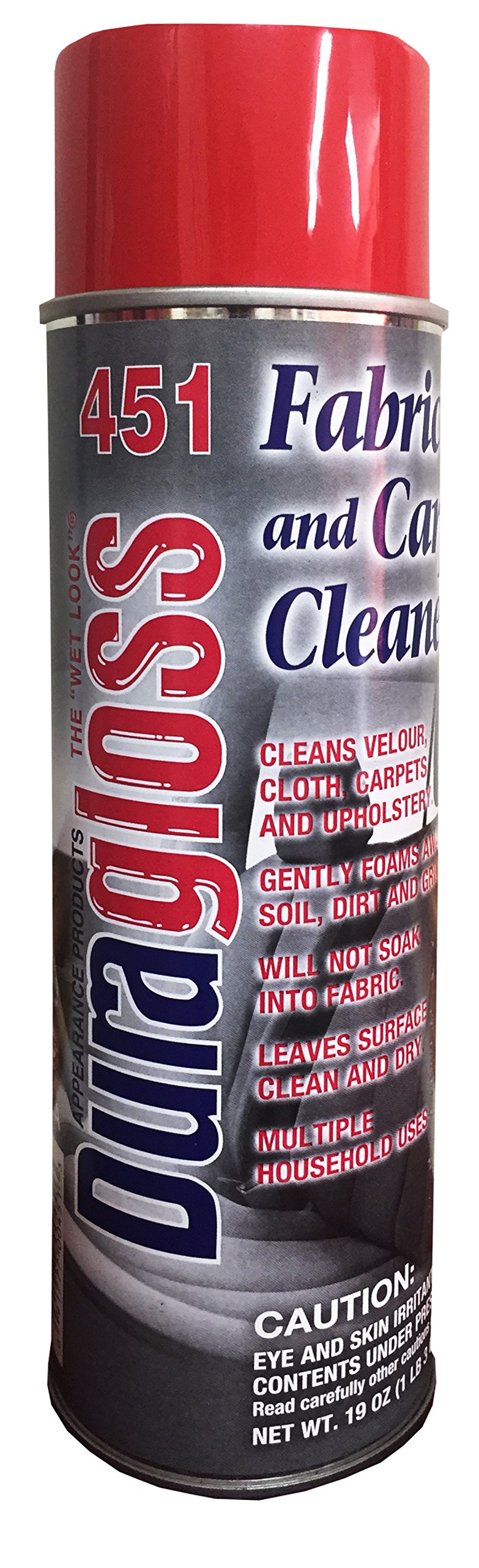 Duragloss 451 Fabric and Carpet Cleaner - Aerosol Foam Stain Remover (1 Pack, White Foam) for Upholstery, Auto Interiors & Home Carpets