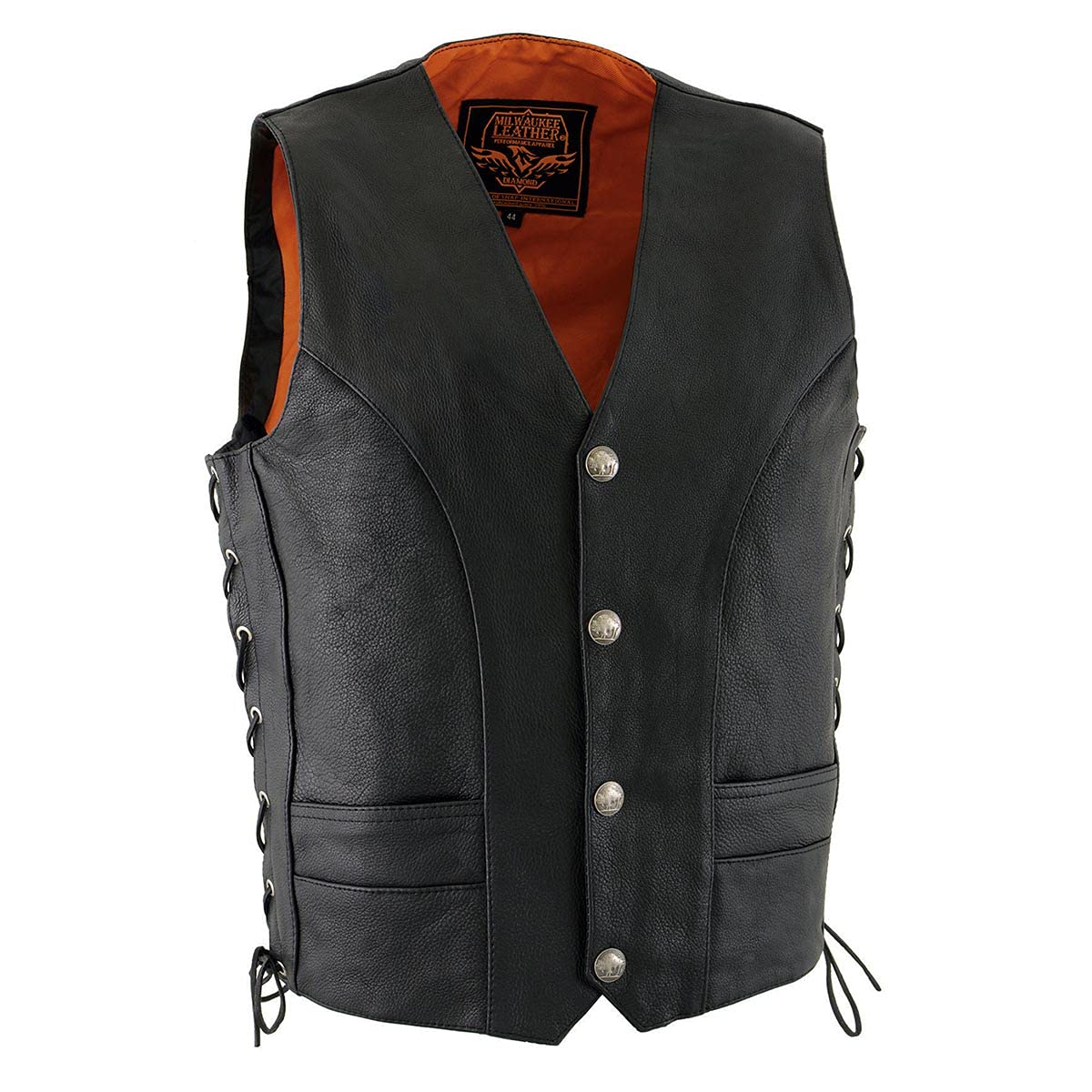 Milwaukee Men's 1.4mm Genuine Cowhide Leather Lace-Up Vest - Stylish Biker Jacket for Motorcycle Riding, Casual Outfits & Outdoor Adventures