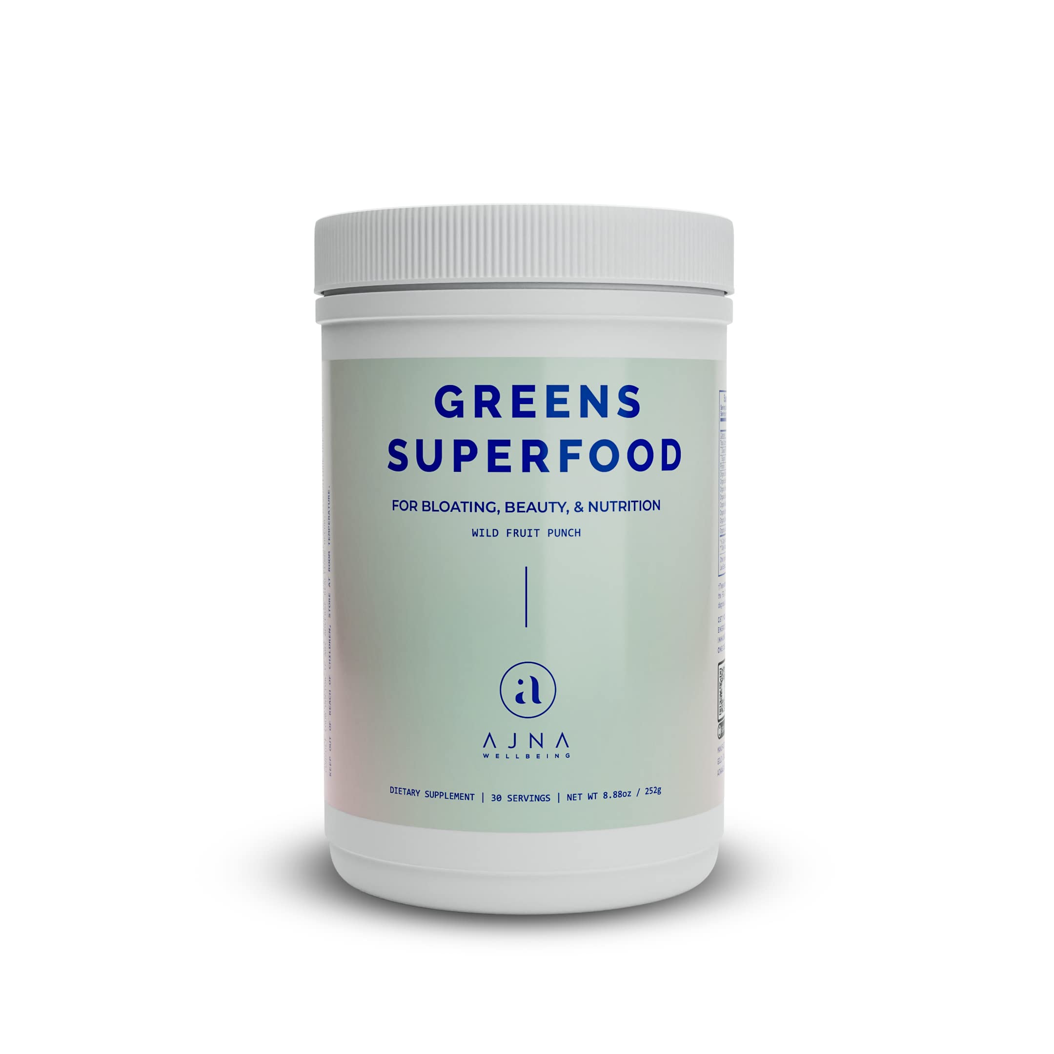 Organic Super Greens Powder for Detox & Bloating Relief | Ajna Wellbeing Greens Supplement for Glowing Skin & Immune Support | Easy-to-Mix Superfood Powder | Perfect for Smoothies, Juices & Daily Wellness Routine