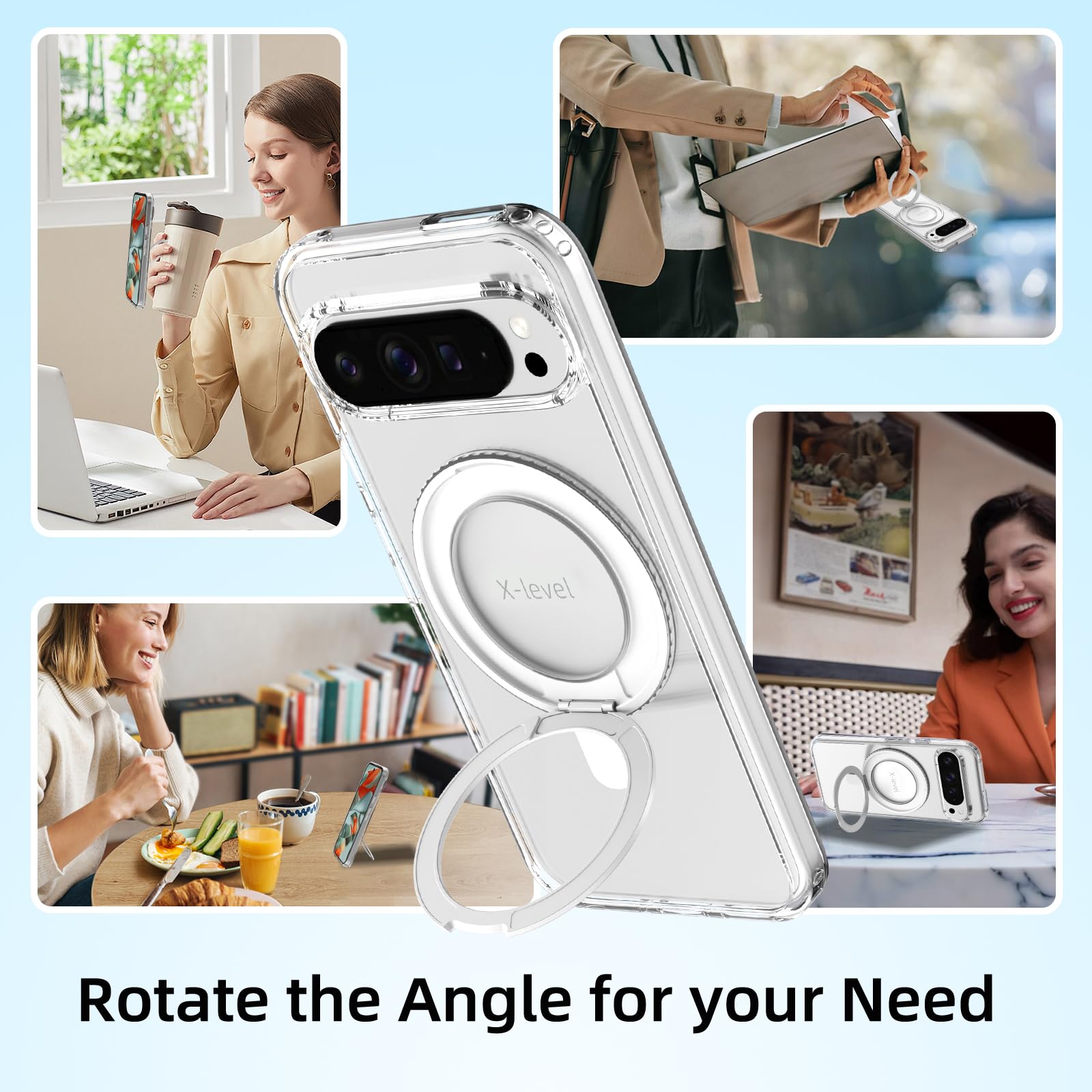 Magnetic Ring Case for Google Pixel 9 Pro XL - 360° Magsafe Compatible, Slim Shockproof Translucent Silicone Cover with Kickstand (Clear) - Perfect for Work, Travel & Everyday Protection