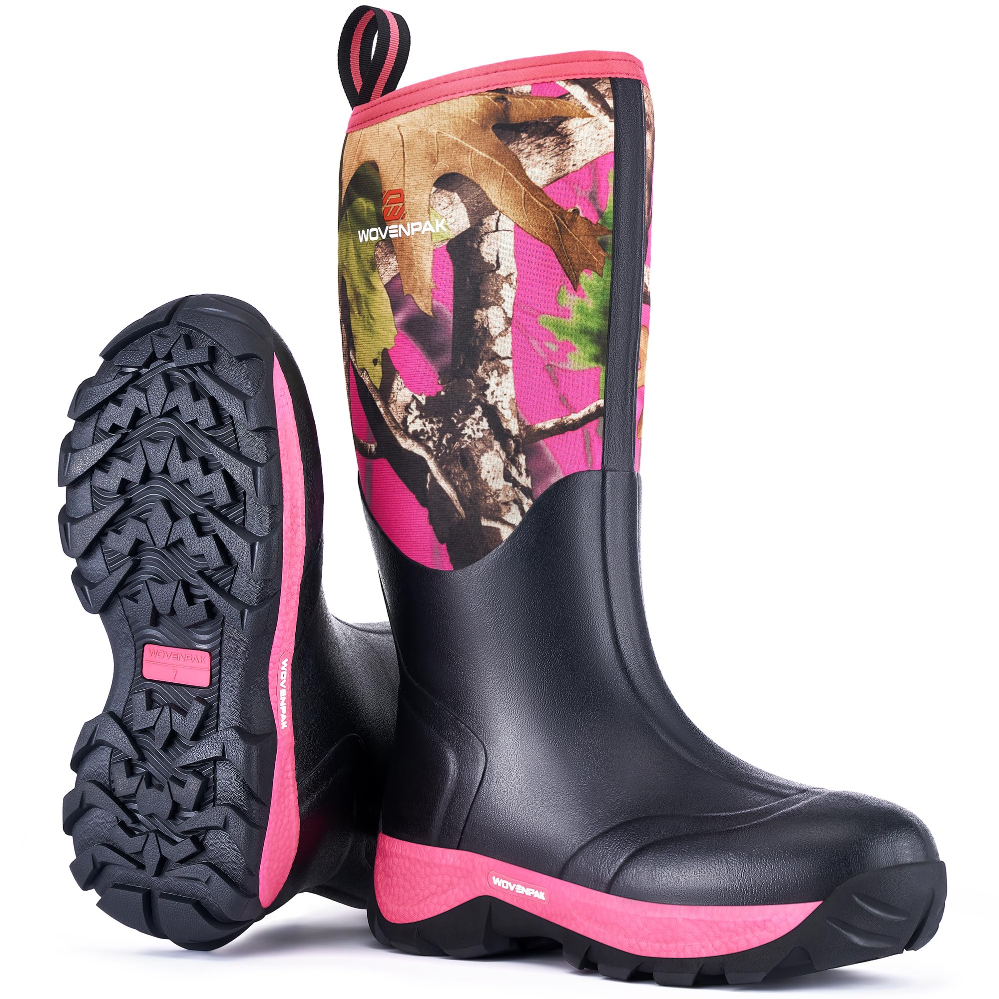**WOVENPAK Women's Waterproof Rubber Boots – Insulated Neoprene Rain & Hunting Boots for Gardening, Farming, Outdoor Work – All-Season Comfort (Sizes 6-11) – Perfect for Wet Weather, Muddy Trails & Farm Chores**