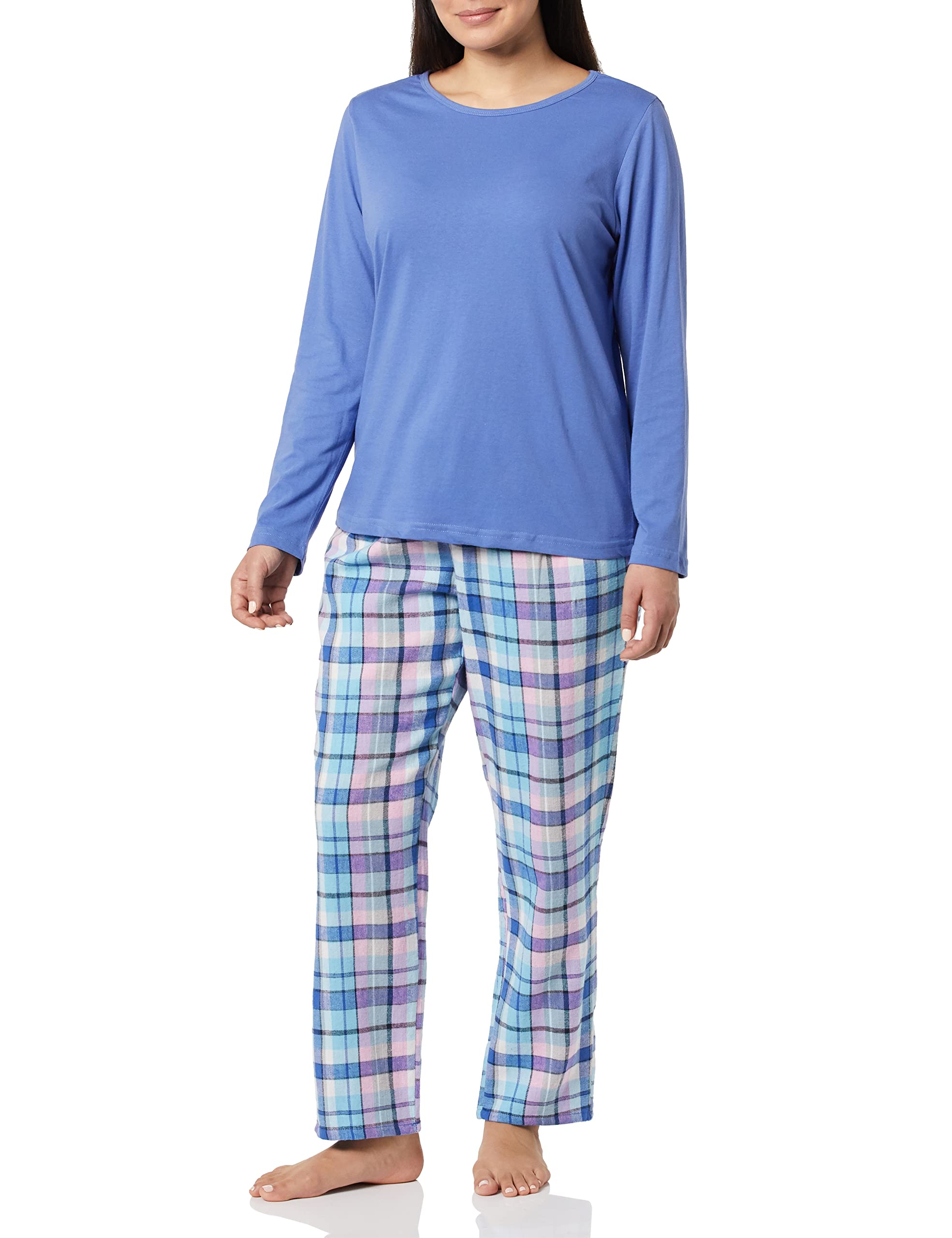 AmeriMark Women's Cotton Knit Pajama Set - Soft Flannel Plaid & Holiday Print Lounge Pants & Top for Cozy Sleepwear, Loungewear & Relaxing at Home