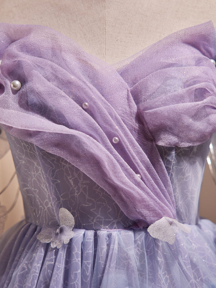 Elegant Purple Off-Shoulder Tulle Short Prom Dress for Homecoming - Perfect for Parties, Dances & Special Occasions
