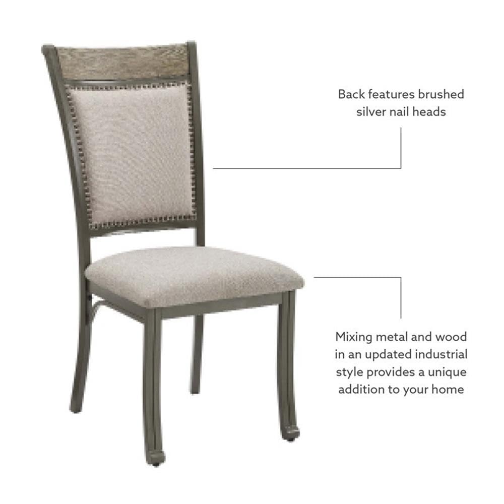 Powell Furniture Linon Franklin Metal Upholstered Dining Chairs Set of 2 - Pewter Gray Side Chairs for Kitchen, Dining Room & Breakfast Nook