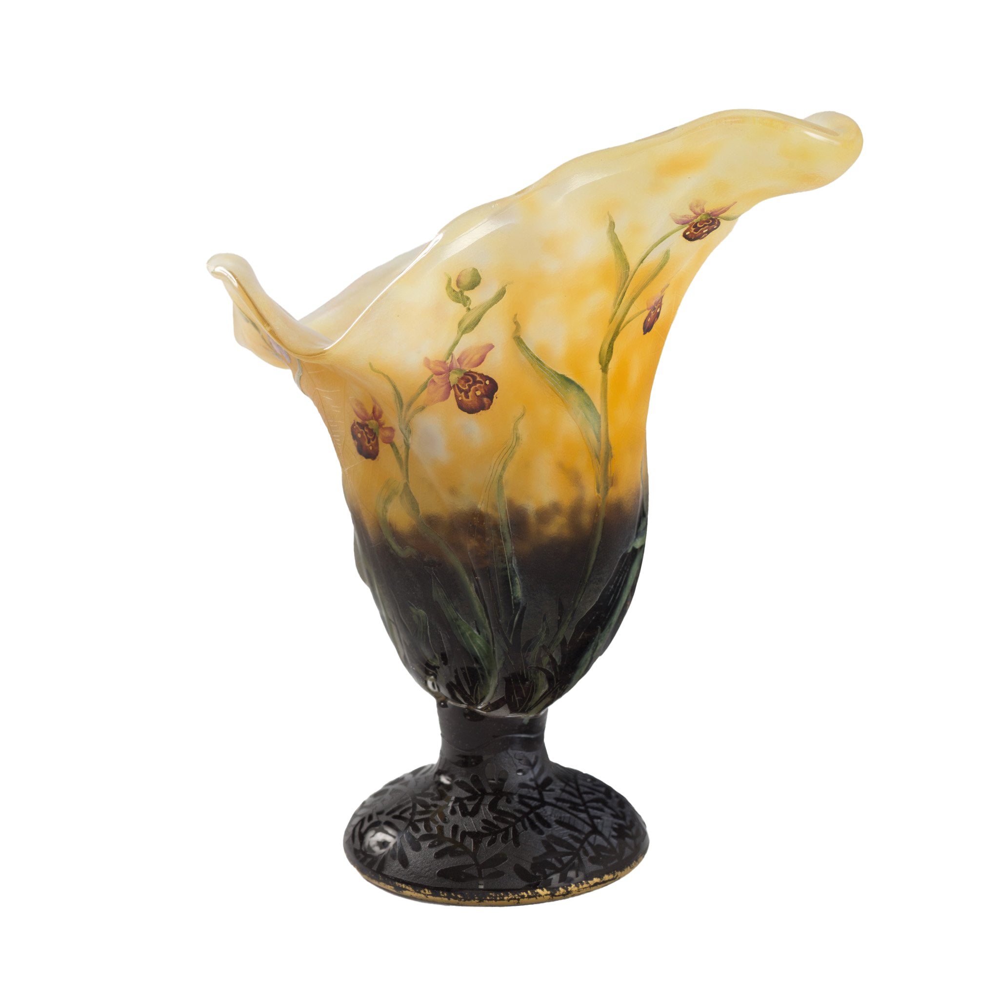 Daum Nancy Fleurs et Abeilles Enameled & Etched Glass Vase - Handcrafted French Art Nouveau Flower Vase for Home Decor, Wedding Centerpiece & Luxury Gift
