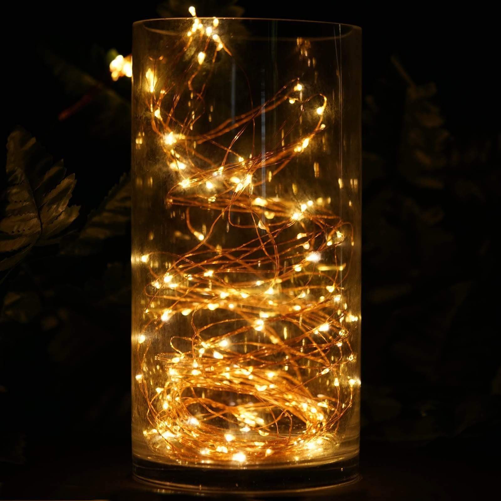 200 LED Fairy Lights Battery Operated - 33ft Warm White String Lights for Bedroom, Wedding, Party & Outdoor Decor - Waterproof & Dimmable Christmas Tree Garland