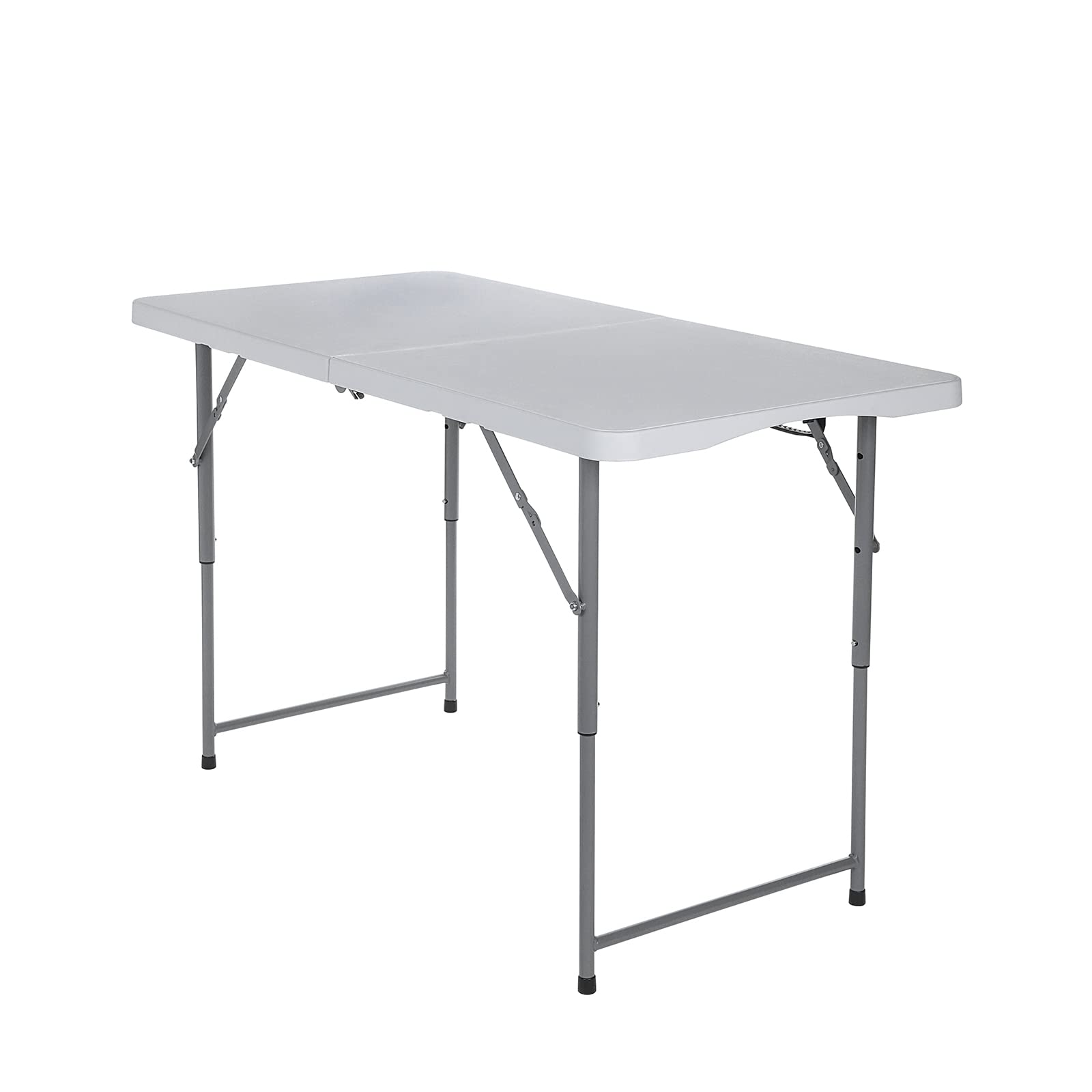 122CZ 4-Foot Folding Table - Portable Adjustable Height Table for Indoor & Outdoor Use - Lightweight Compact Design with Carry Handle - Perfect for Camping, Picnics, Parties, Home Office and Small Gatherings