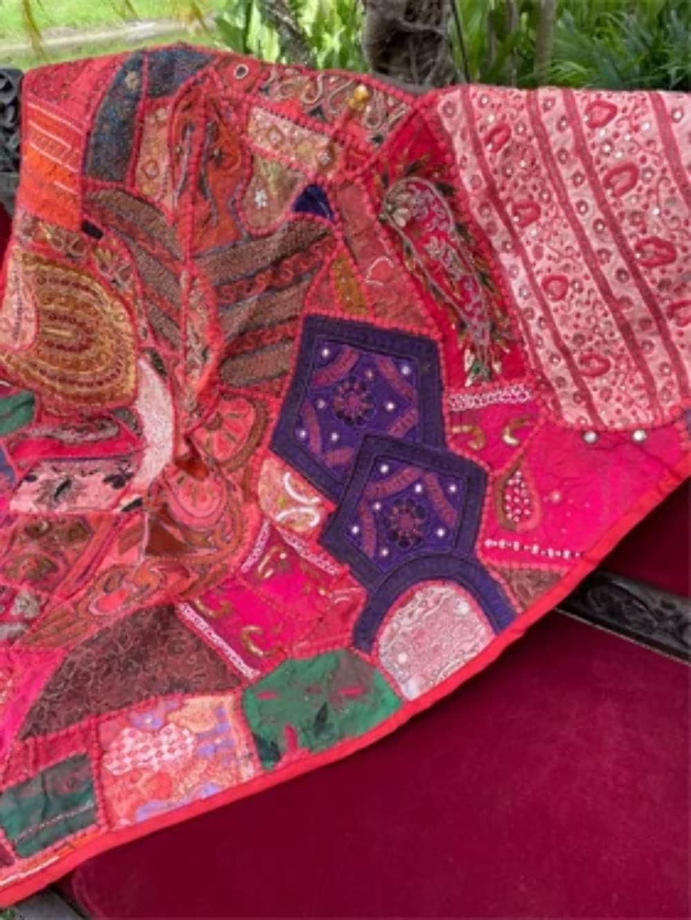 Exquisite Indian Sari Tapestry Wall Hanging - Red Passion Zardozi Embroidery for Boho Home Decor | Perfect for Living Room, Bedroom, or Meditation Space