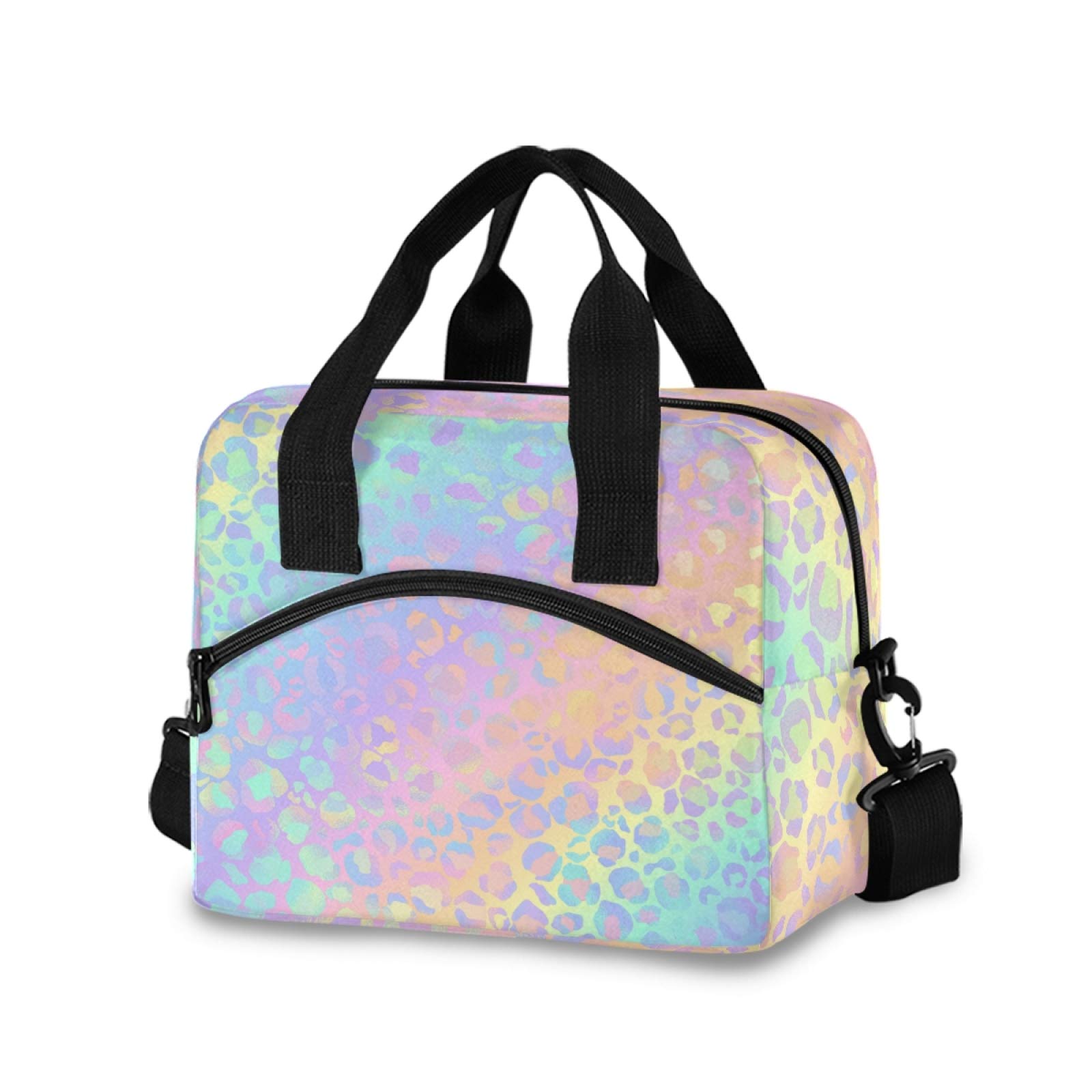 ALAZA Rainbow Leopard Print Insulated Lunch Bag for Women - Stylish Crossbody Lunch Box & Cooler Bag for Work, School, Picnics & Outdoor Activities