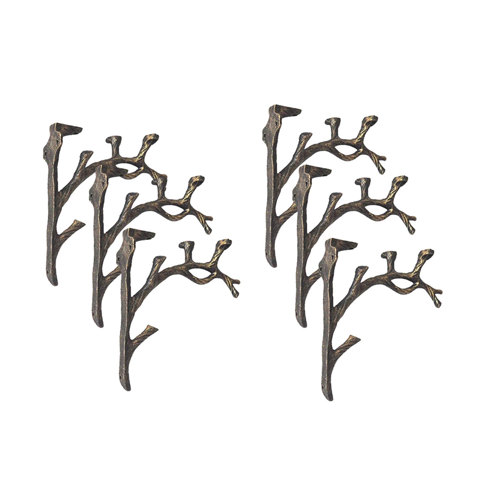 LYBC 2-Pack 7 Inch Vintage Cast Iron Shelf Brackets - Decorative Wall Mounted Tree Branch Design, Heavy Duty Triangle Brackets for Floating Shelves, Rustic Home Decor, Kitchen & Living Room Organization