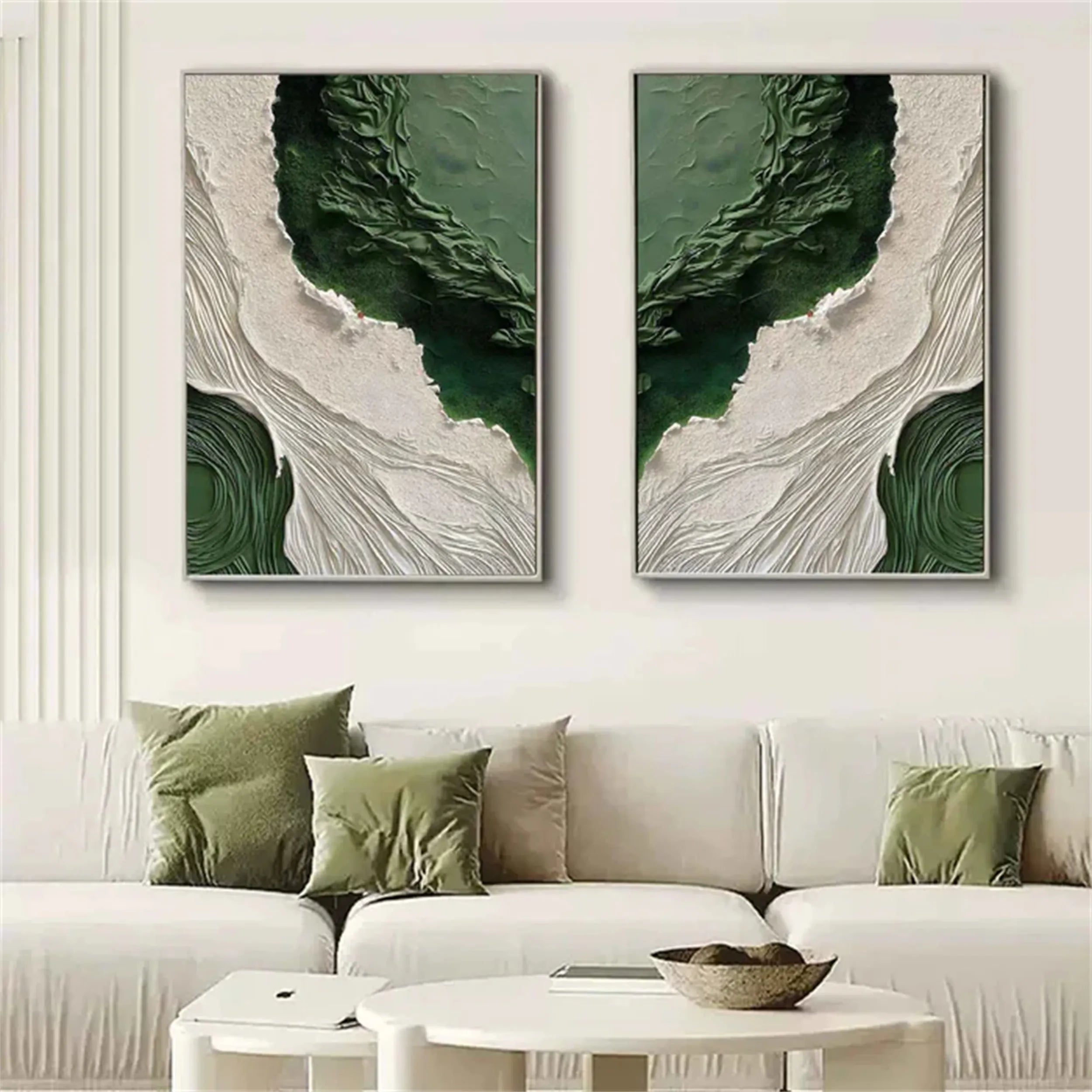 Abstract Blue & Green Wall Art Set of 2 Canvas Prints - Modern Home Decor for Living Room, Bedroom & Office #BG061