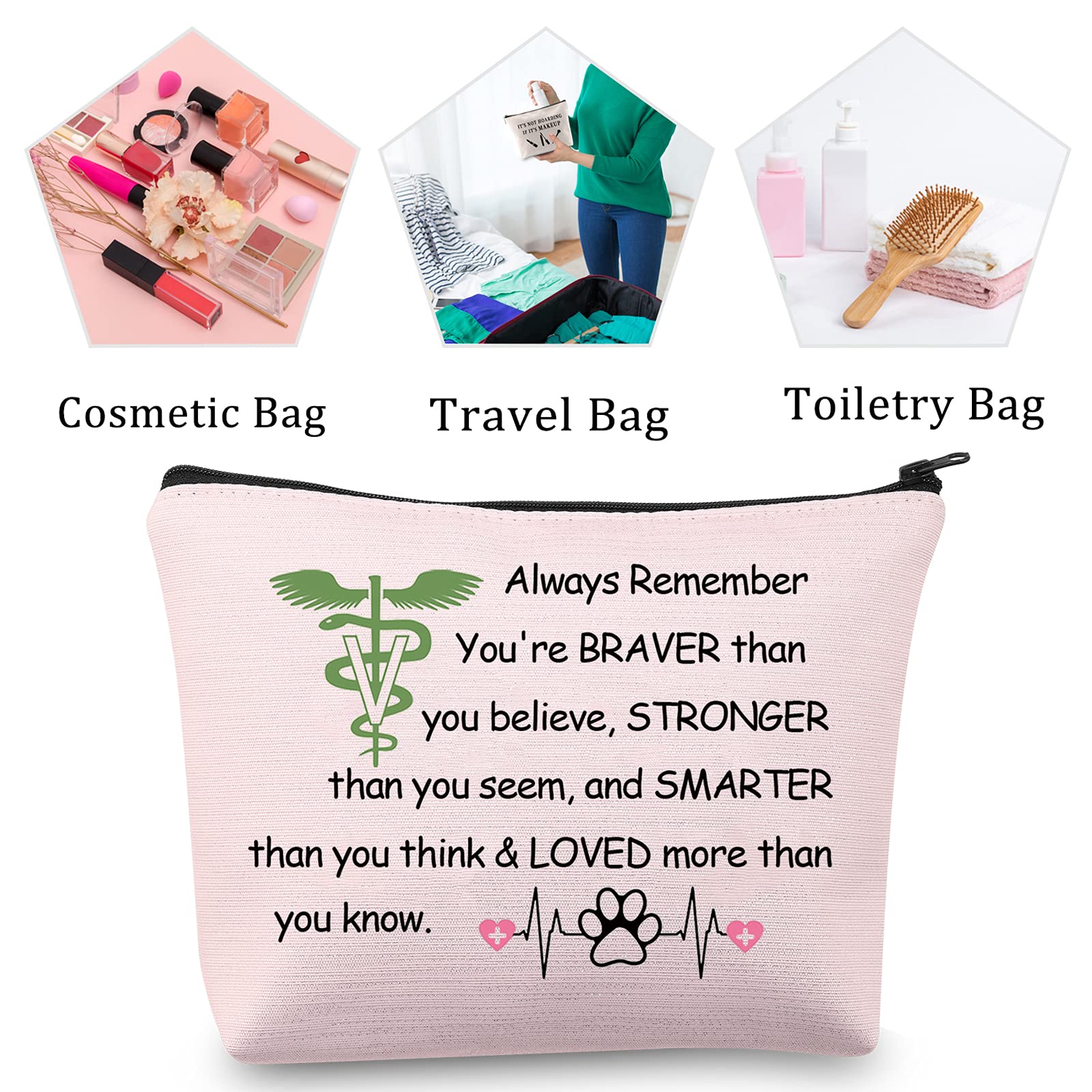 Vet Tech Gifts - Pink Veterinary Makeup Bag for Vet Assistants & Students | Waterproof Zipper Pouch for Travel, Toiletries & Cosmetics | Perfect for Clinics, School & Work Essentials