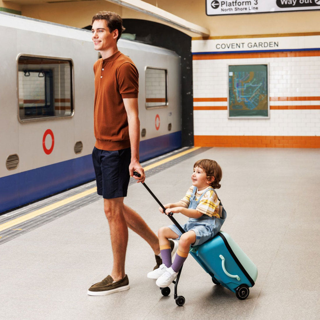 Micro Ride On Luggage Eazy Allrounder - Bright Blue Carry-On Suitcase for Kids | Perfect for Air Travel, Family Vacations & School Trips