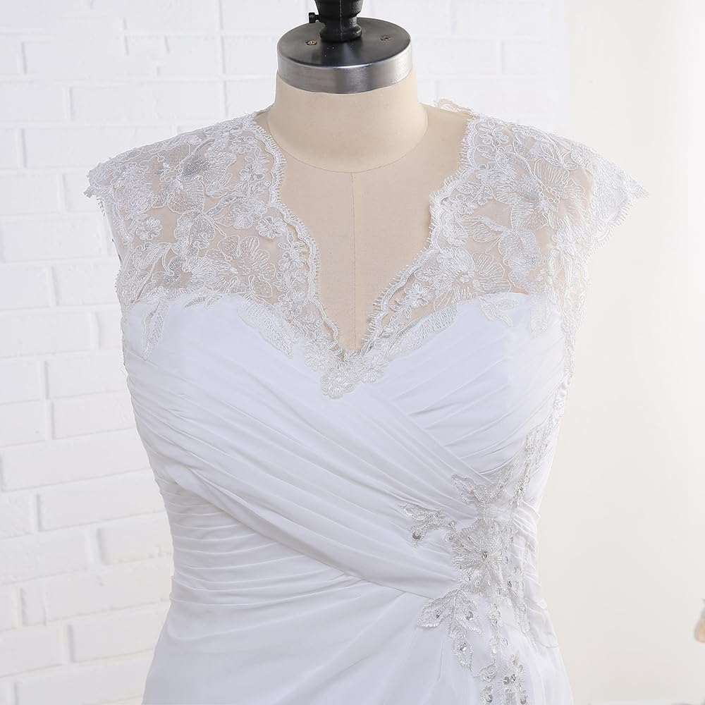 Elegant Applique Lace Wedding Dresses for Women - V Neck Plus Size Beach Bridal Gowns for Bride | Perfect for Beach Weddings, Destination Ceremonies & Romantic Photos