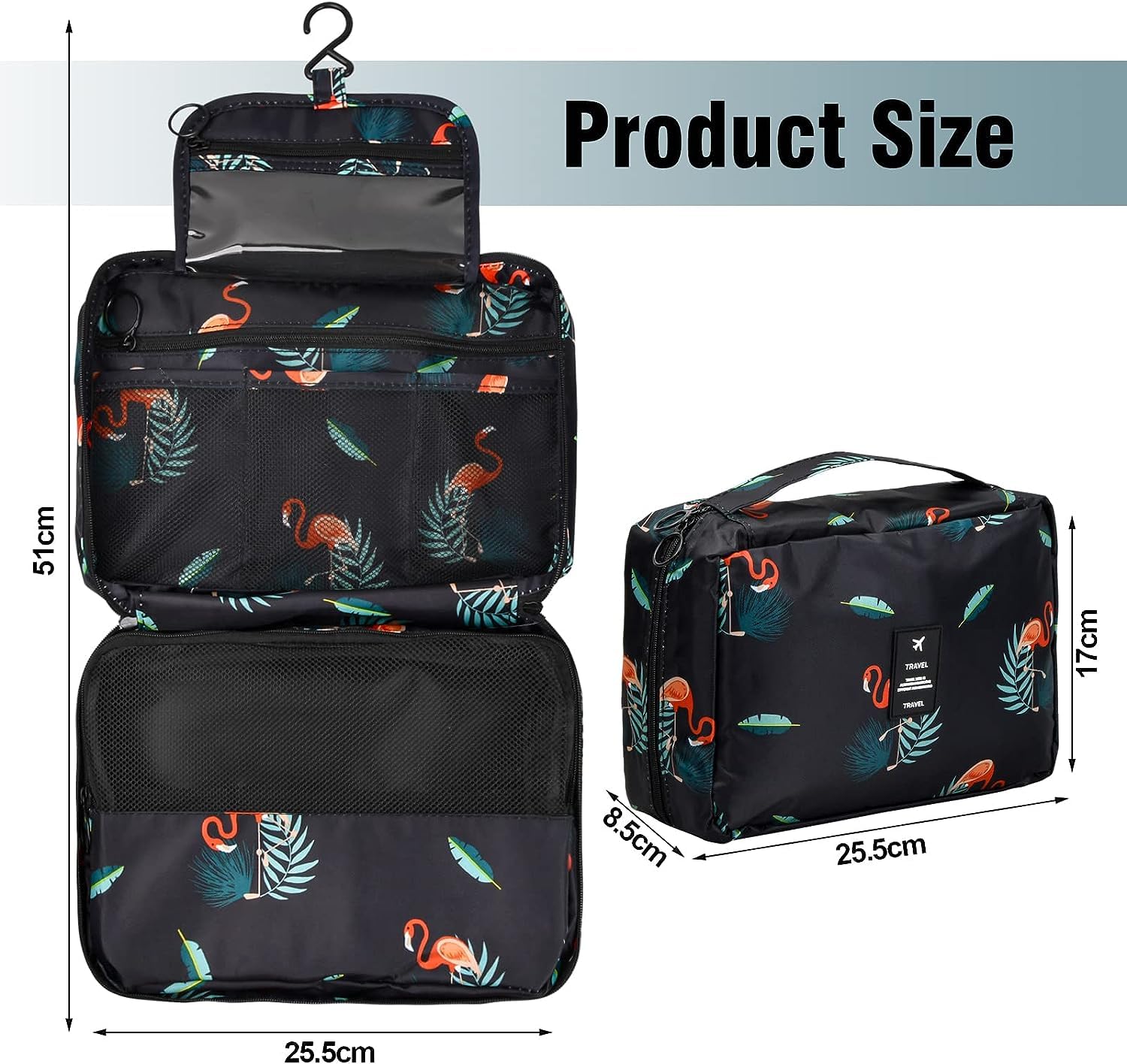 Premium PETRICE Toiletry Bag for Women - Waterproof Travel Organizer with Multiple Pockets (25x10x18cm) - Perfect for Vacation, Gym & Business Trips - Black Cosmetic Bag for Makeup & Essentials