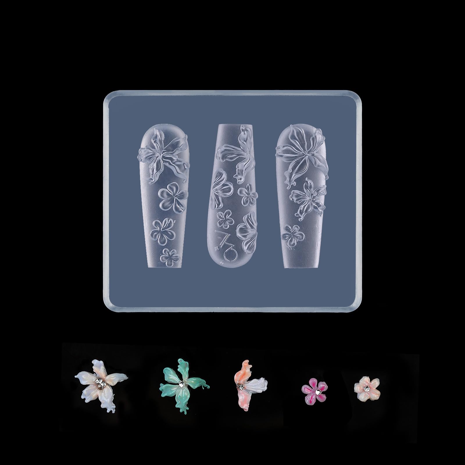 3D Flowers Nail Mold Silicone - Floral Nail Art Tools for Resin Charms & Nail Supplies - DIY Nail Carving Template for Gel Polish, Acrylic Nails - Perfect for Manicures, Pedicures & Nail Art Designs