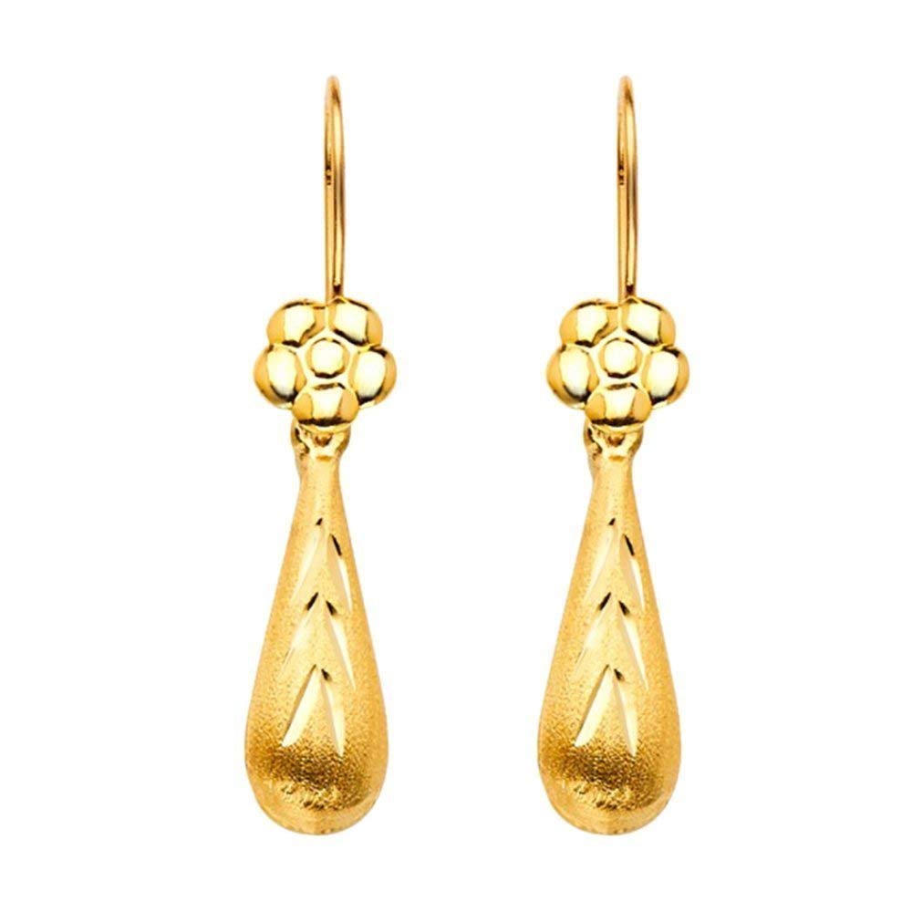 14K Yellow Gold Tear Drop Flower Dangle Earrings for Women - Elegant Everyday Jewelry for Casual Wear, Date Night & Special Occasions