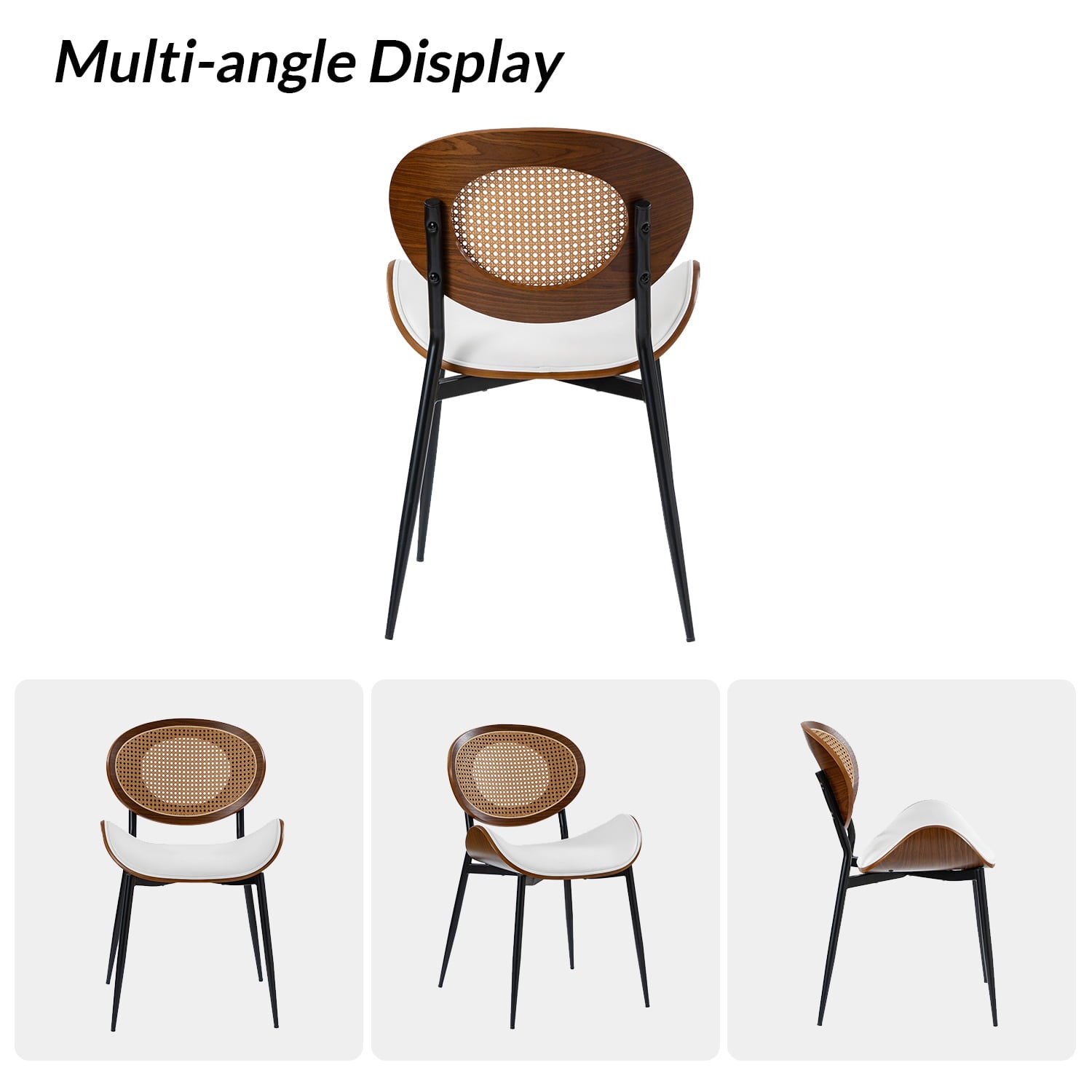 Flora Curved Wood Backrest Faux Leather Upholstered Dining Chair Cushion - Ergonomic Support for Kitchen, Restaurant & Office - Comfortable Seat Pad with Wooden Frame (Multiple Styles Available)
