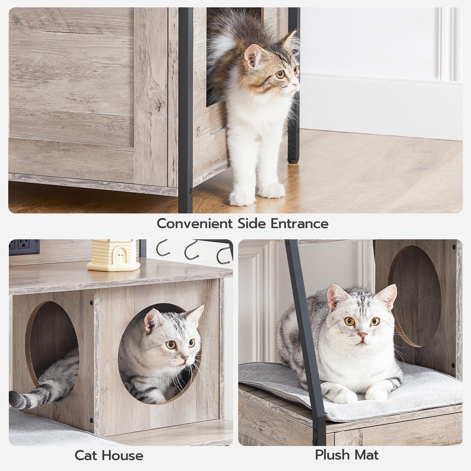 HOOBRO Cat Litter Box Enclosure with 2 Storage Shelves & Charging Station - Hidden Tall Cat Furniture with Plush Mat, Greige BG70UMW01 - Perfect for Small Spaces & Multi-Cat Homes, Stylish Indoor Cat Litter Solution for Apartments